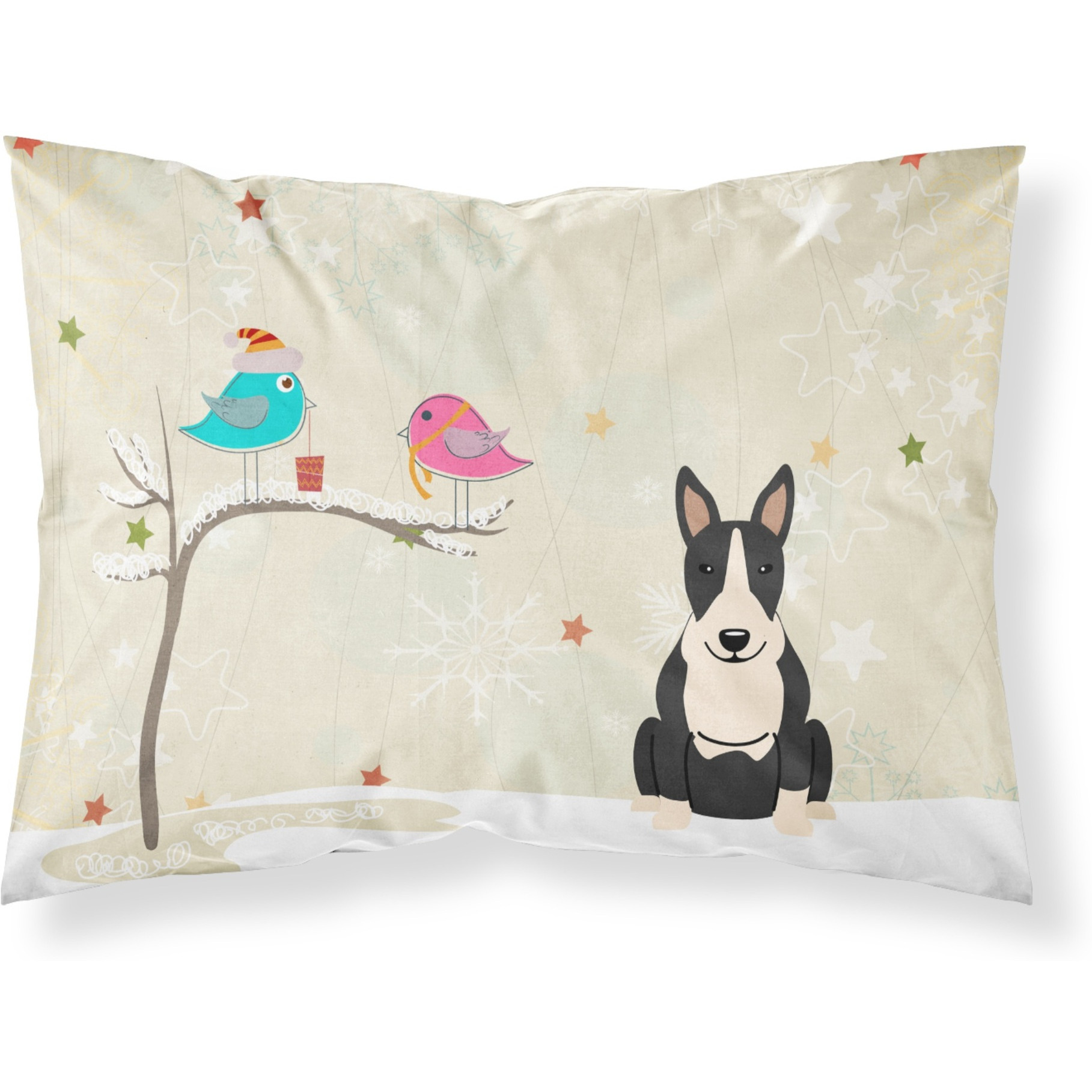 &quotCaroline's Treasures Christmas Presents between Friends Bull Terrier Black White Fabric Standard Pillowcase BB2605PILLOWCASE, Multicolor"