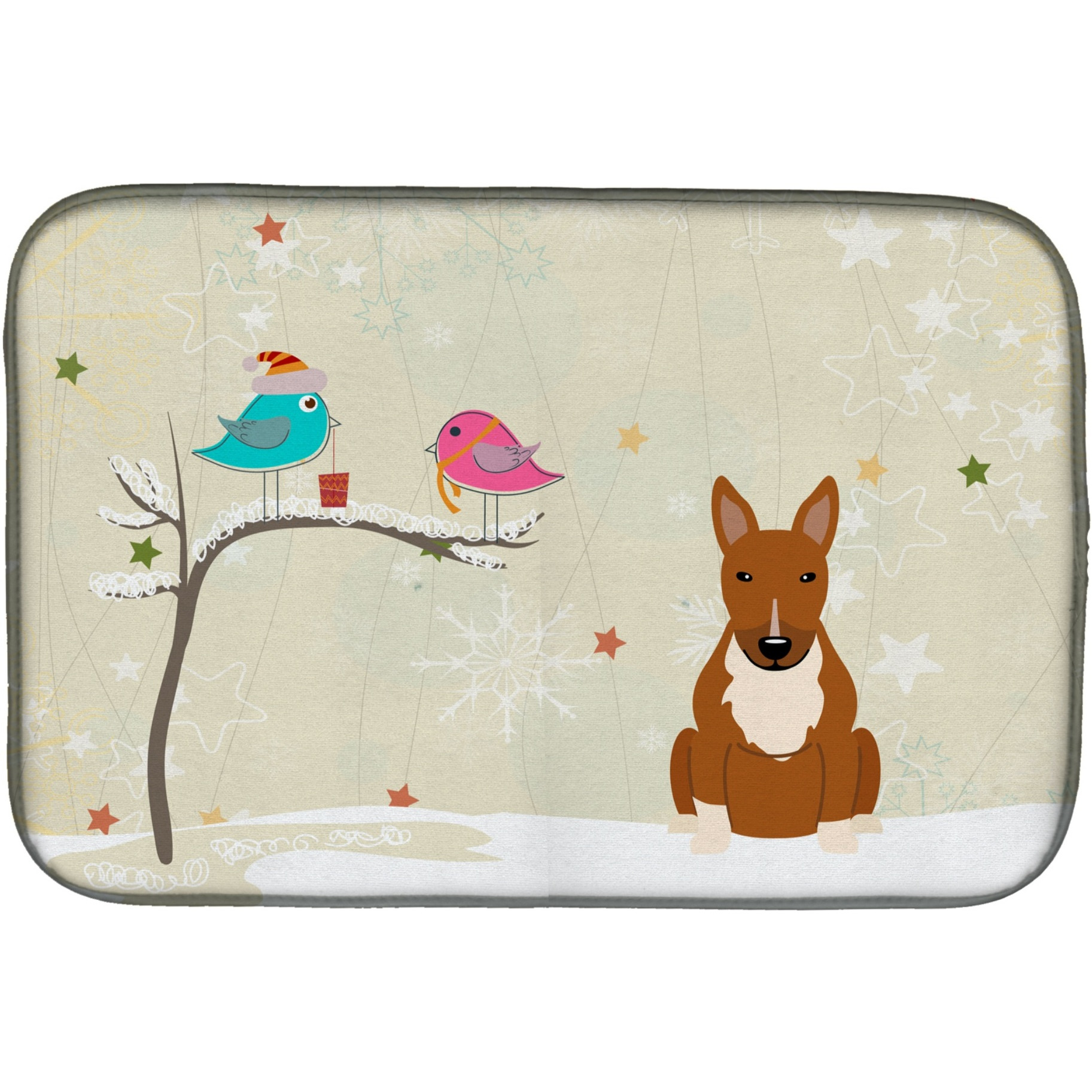 &quotCaroline's Treasures Christmas Presents Between Friends Bull Terrier Red Dish Drying Mat, 14"" x 21"""