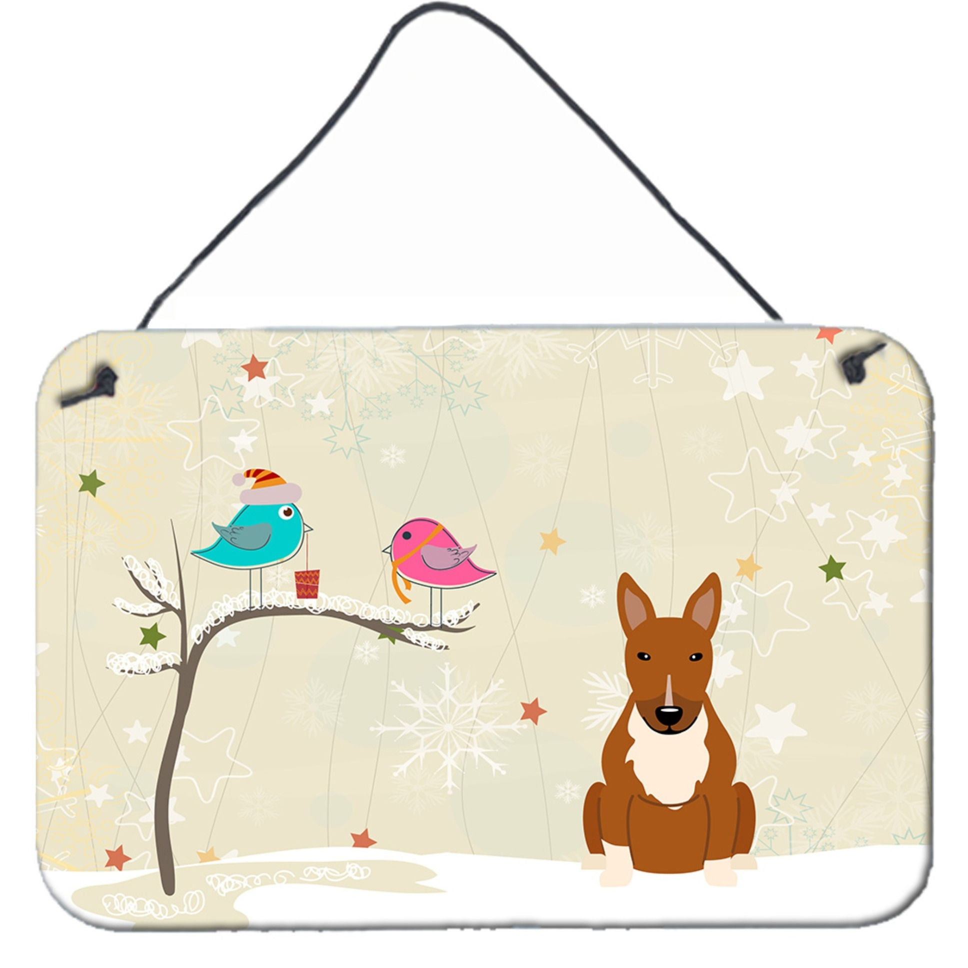 &quotCaroline's Treasures Christmas Presents Friends Bull Terrier Red Wall or Door Hanging Prints BB2606DS812, 8"" x 12"""