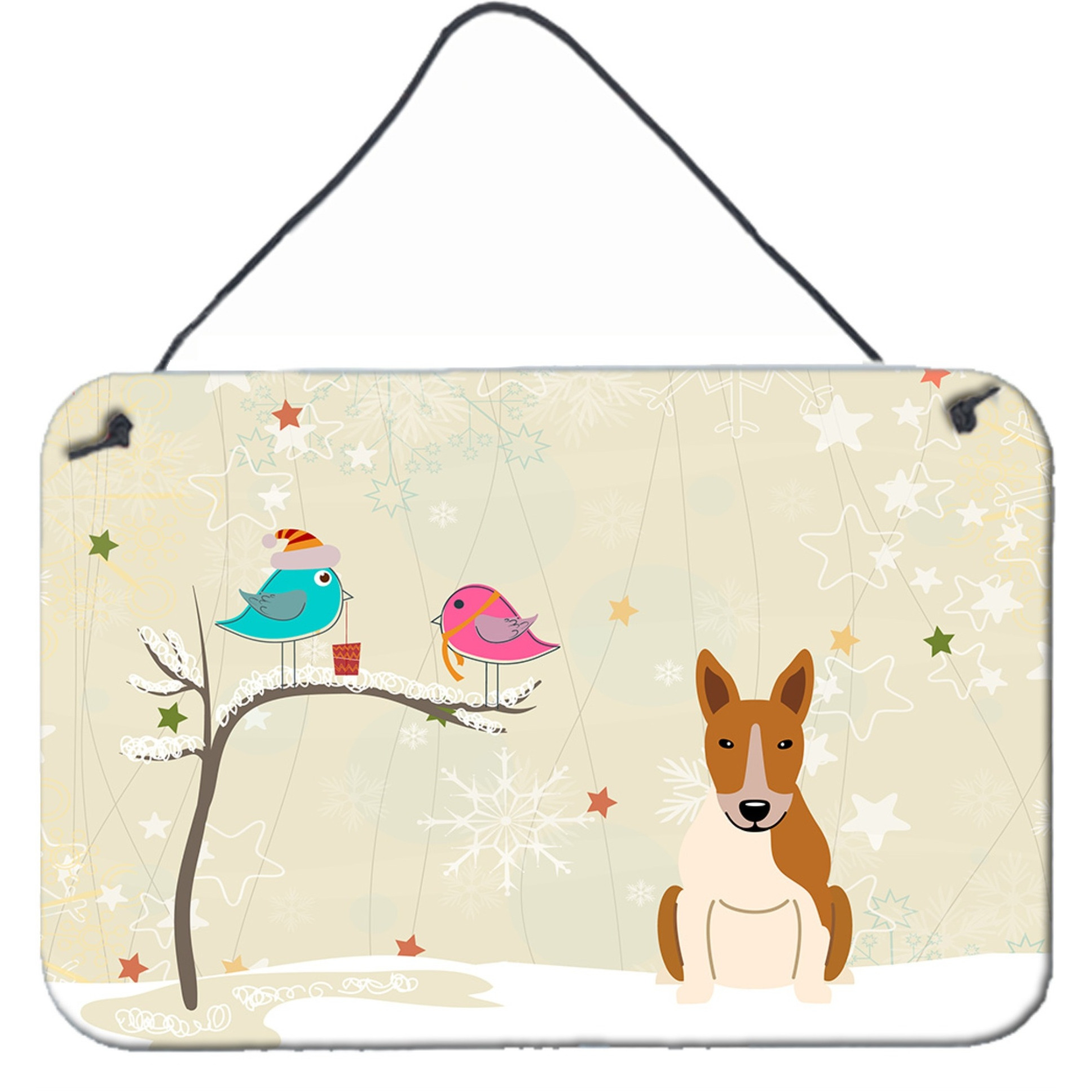 &quotCaroline's Treasures Christmas Presents Friends Bull Terrier Red White Wall or Door Hanging Prints BB2607DS812, 8"" x 12"""