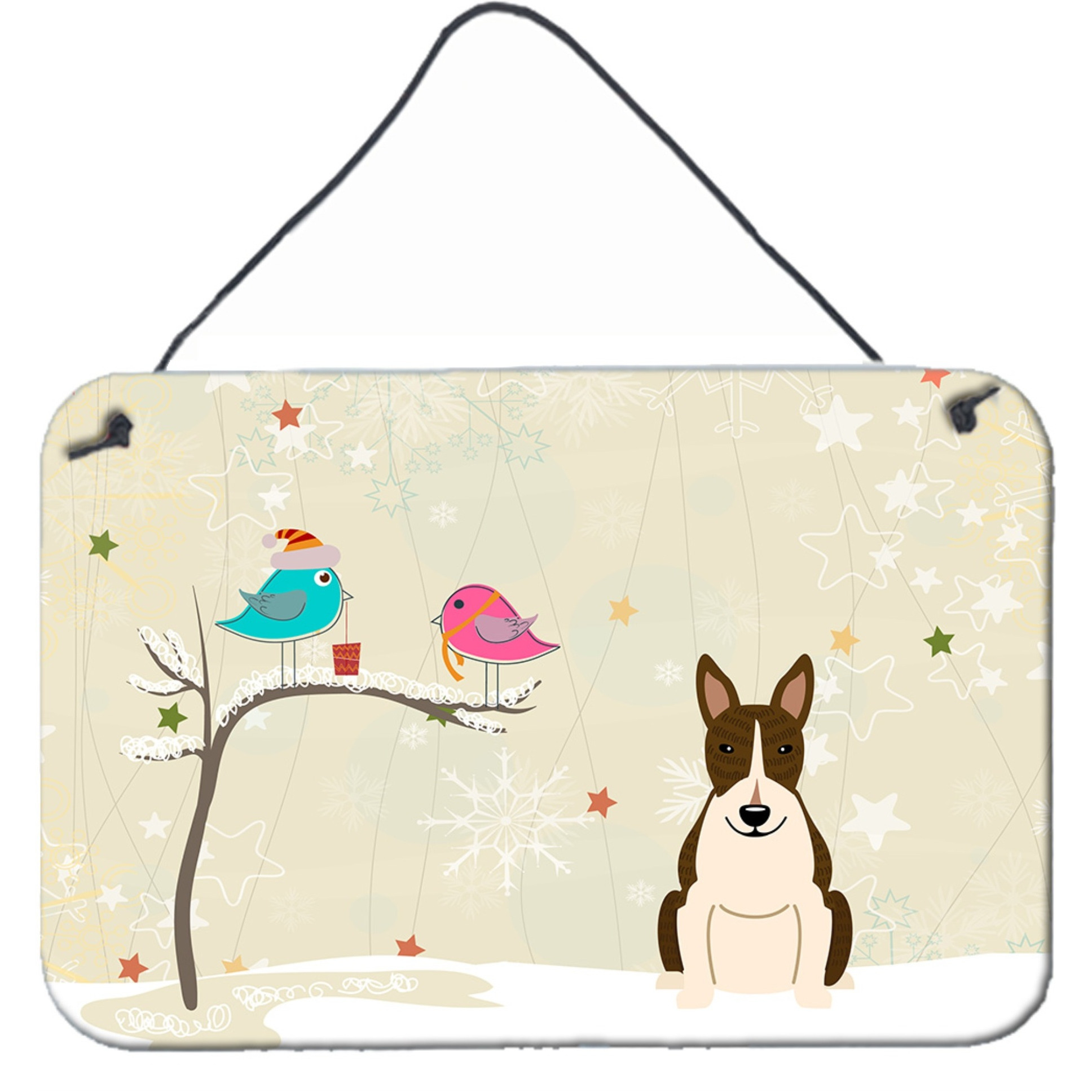 &quotCaroline's Treasures Christmas Presents Friends Bull Terrier Dark Brindle Wall or Door Hanging Prints BB2608DS812, 8"" x 12"""