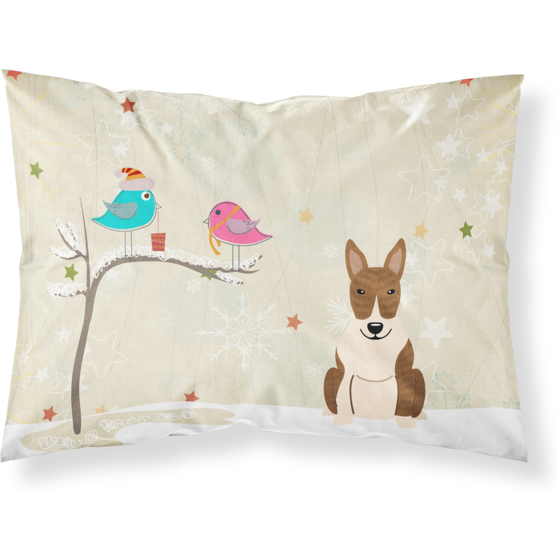 &quotCaroline's Treasures Christmas Presents between Friends Bull Terrier Brindle Fabric Standard Pillowcase BB2609PILLOWCASE, Multicolor"