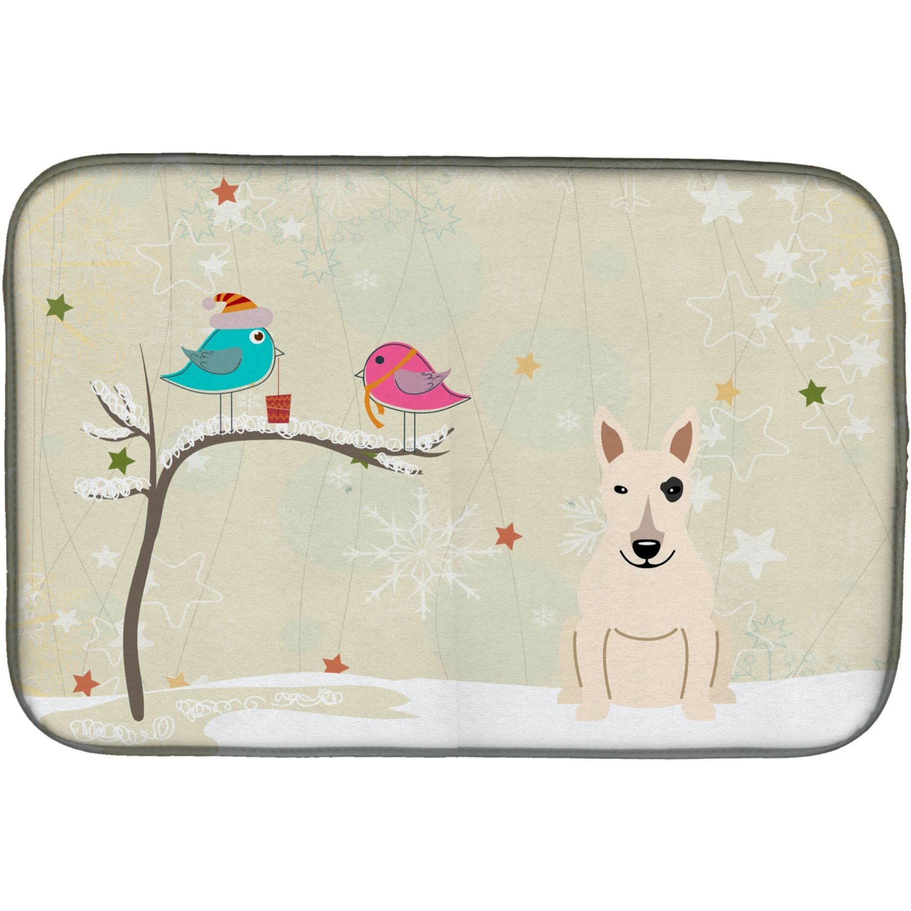 &quotCaroline's Treasures Christmas Presents Between Friends Bull Terrier Dish Drying Mat, 14"" x 21"""