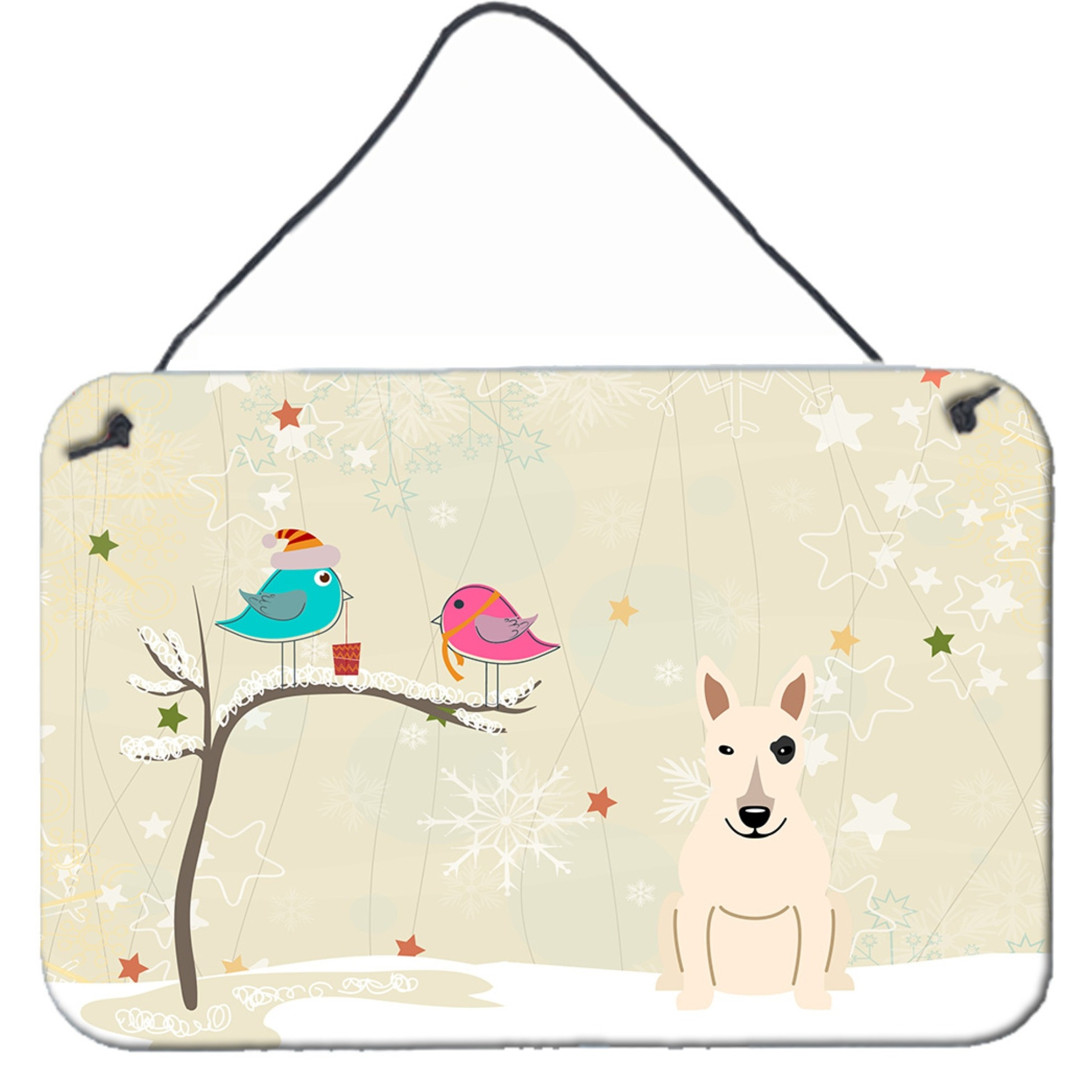 &quotCaroline's Treasures Christmas Presents Friends Bull Terrier White Wall or Door Hanging Prints BB2610DS812, 8"" x 12"""