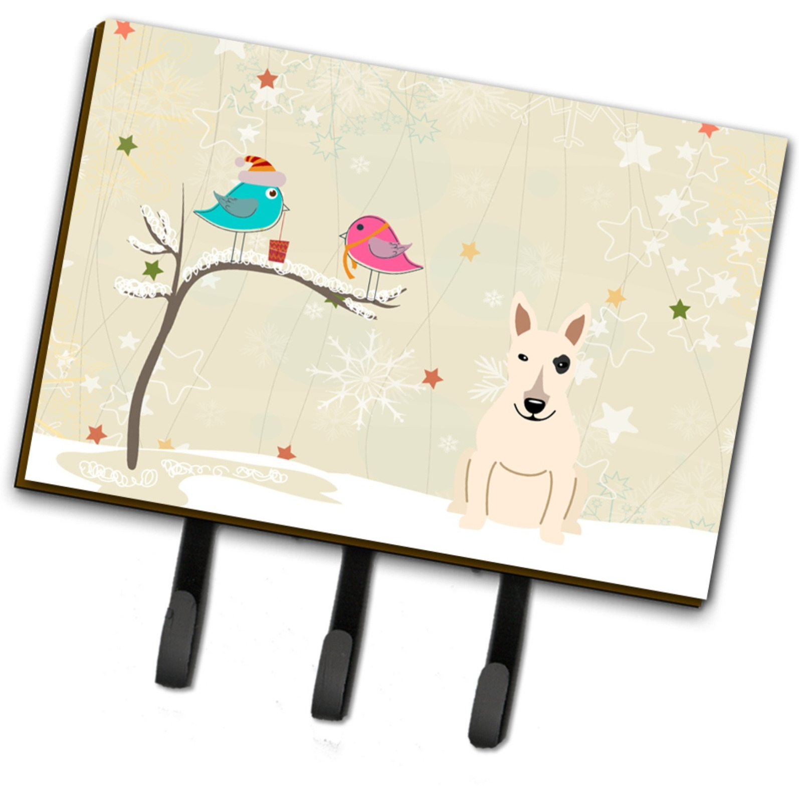&quotCaroline's Treasures Christmas Presents between Friends Bull Terrier White Leash or Key Holder BB2610TH68, Triple, Multicolor"