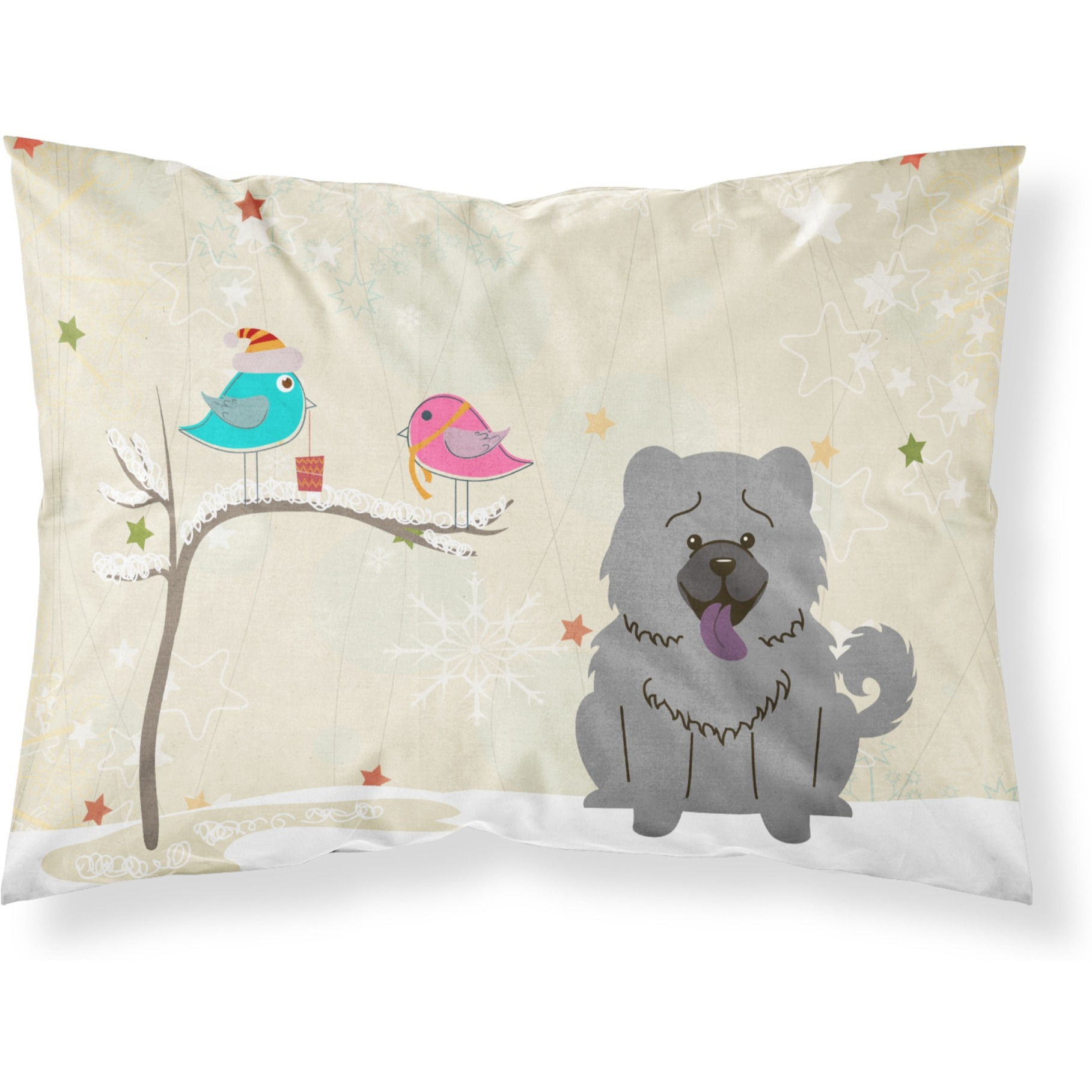 Caroline's Treasures Christmas Presents Friends Chow Blue Fabric Standard Pillowcase BB2611PILLOWCASE