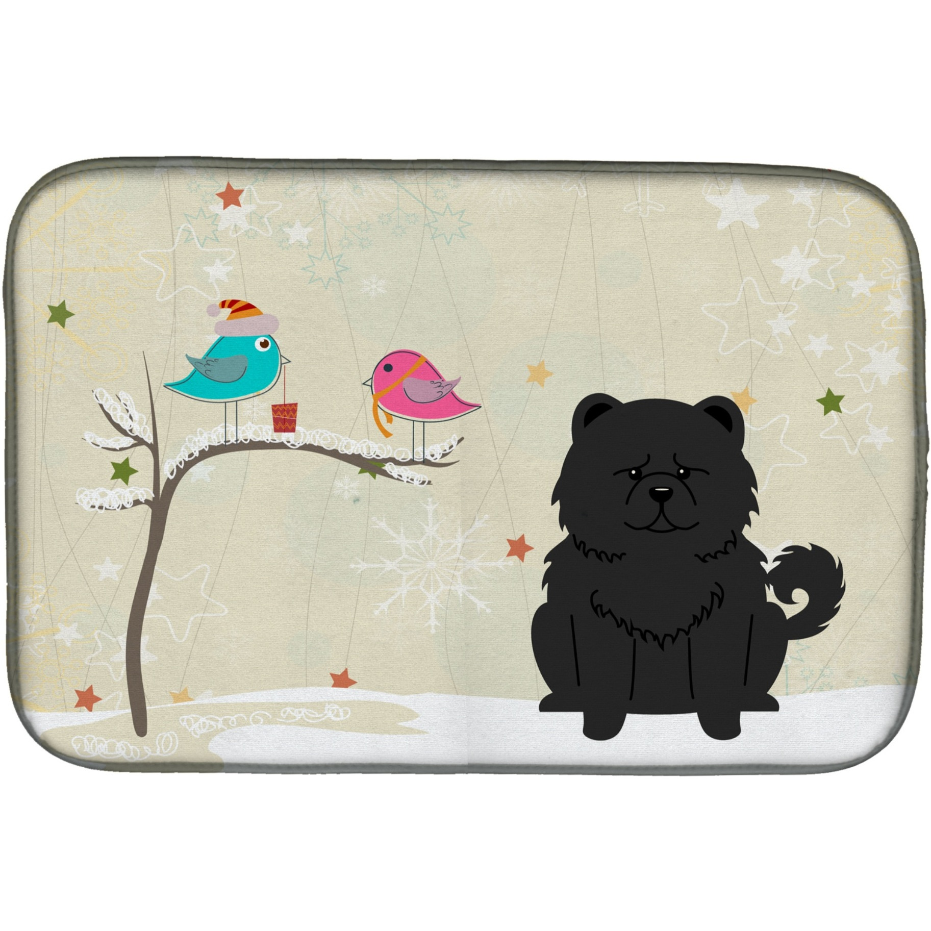 &quotCaroline's Treasures Christmas Presents Between Friends Chow Black Dish Drying Mat, 14"" x 21"""