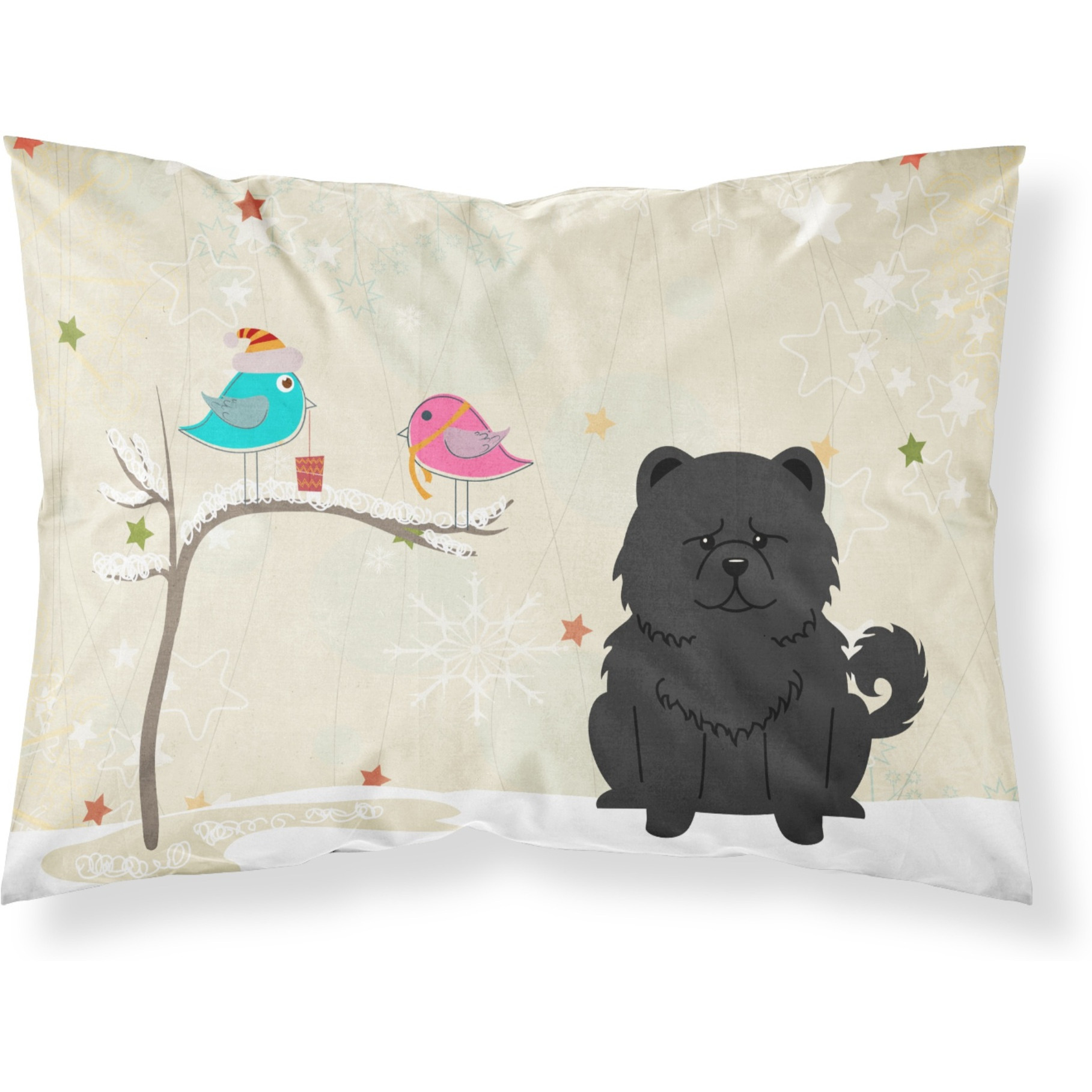 Caroline's Treasures Christmas Presents Friends Chow Black Fabric Standard Pillowcase BB2615PILLOWCASE