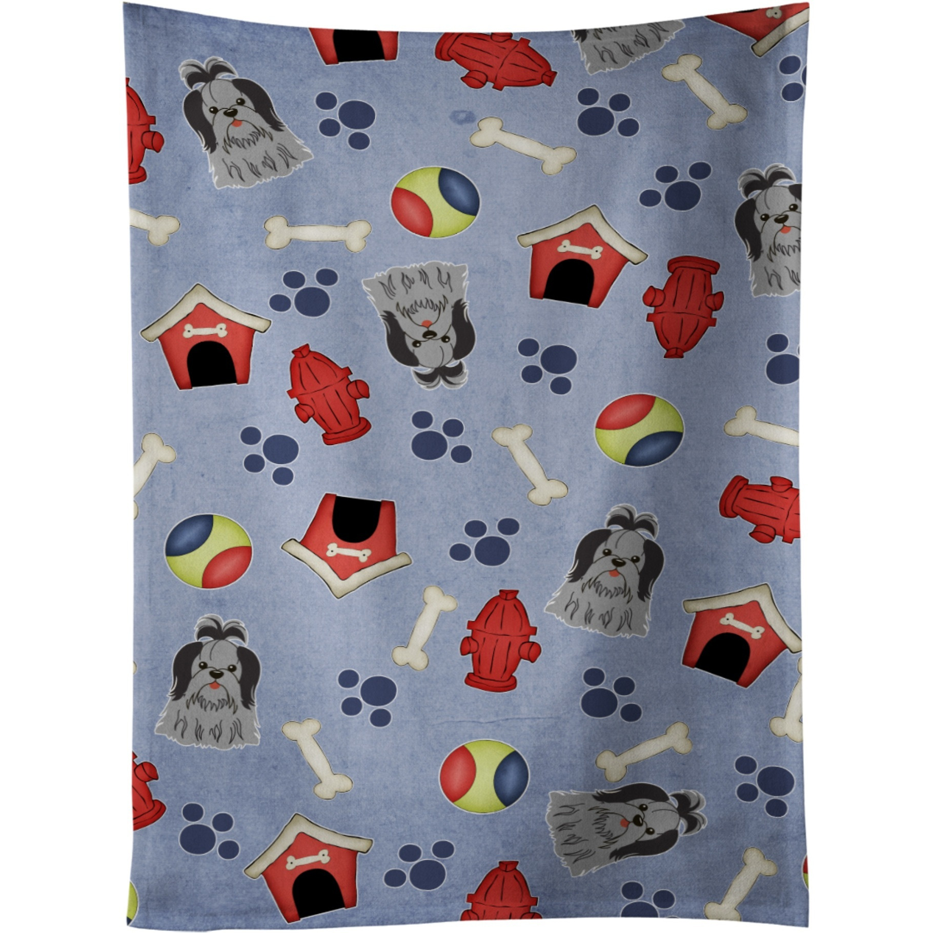 &quotCaroline's Treasures BB2702KTWL Dog House Shih Tzu Black Silver Kitchen Towel, 25"" x 15"", Multicolor"