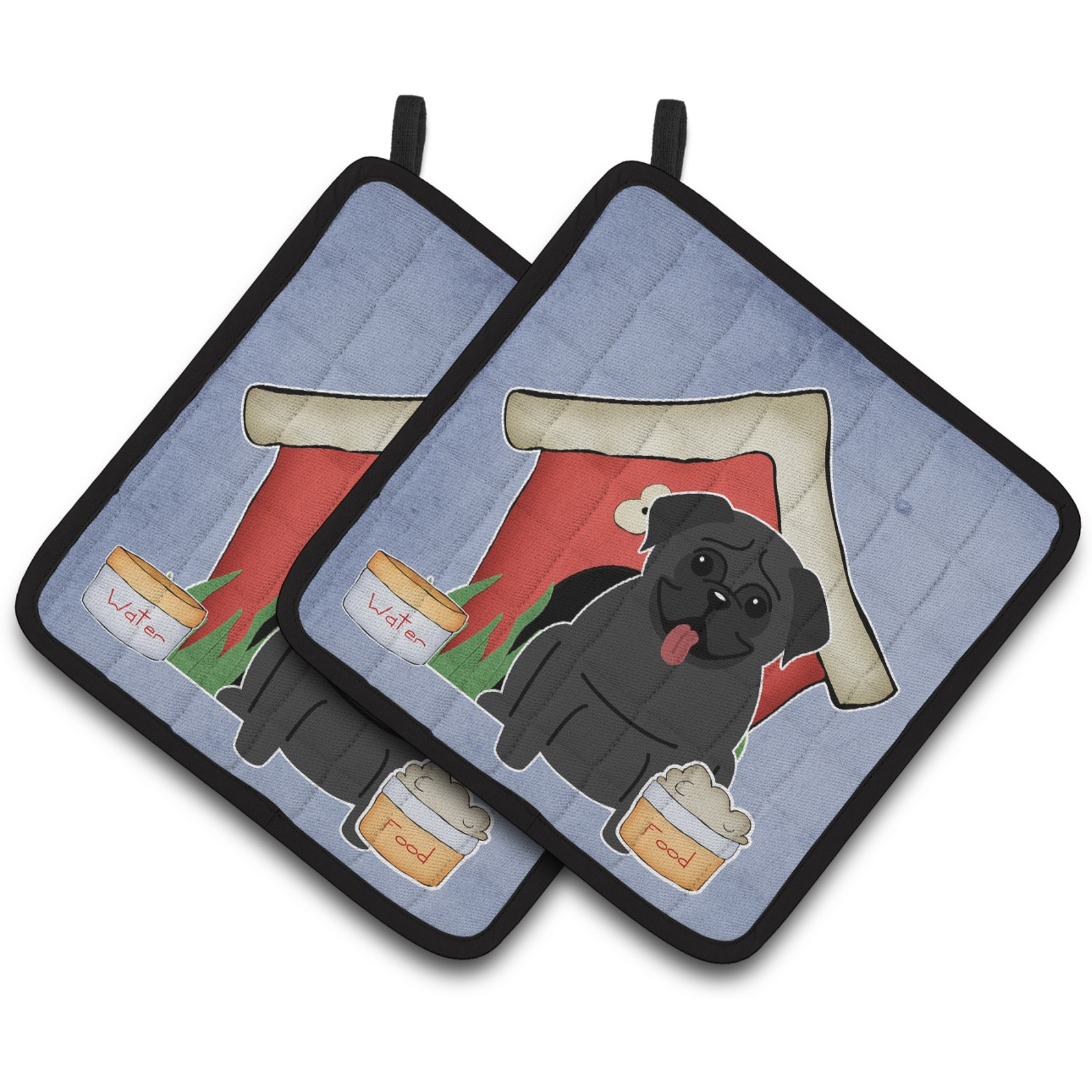 &quotCaroline's Treasures Dog House Collection Pug black Pair of Pot Holders BB2760PTHD, 7.5HX7.5W, Multicolor"