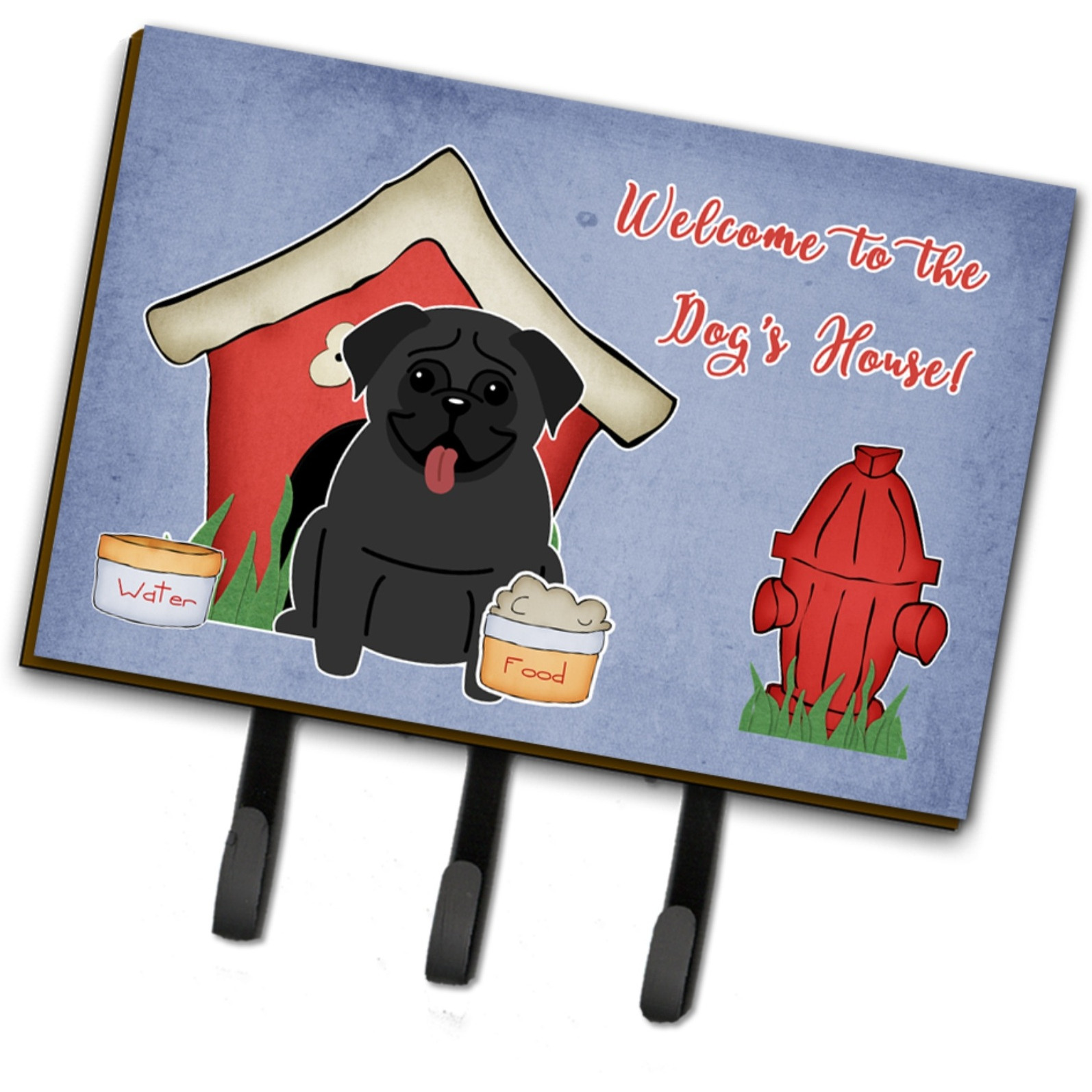 &quotCaroline's Treasures Dog House Collection Pug Black Leash or Key Holder BB2760TH68, Triple, Multicolor"