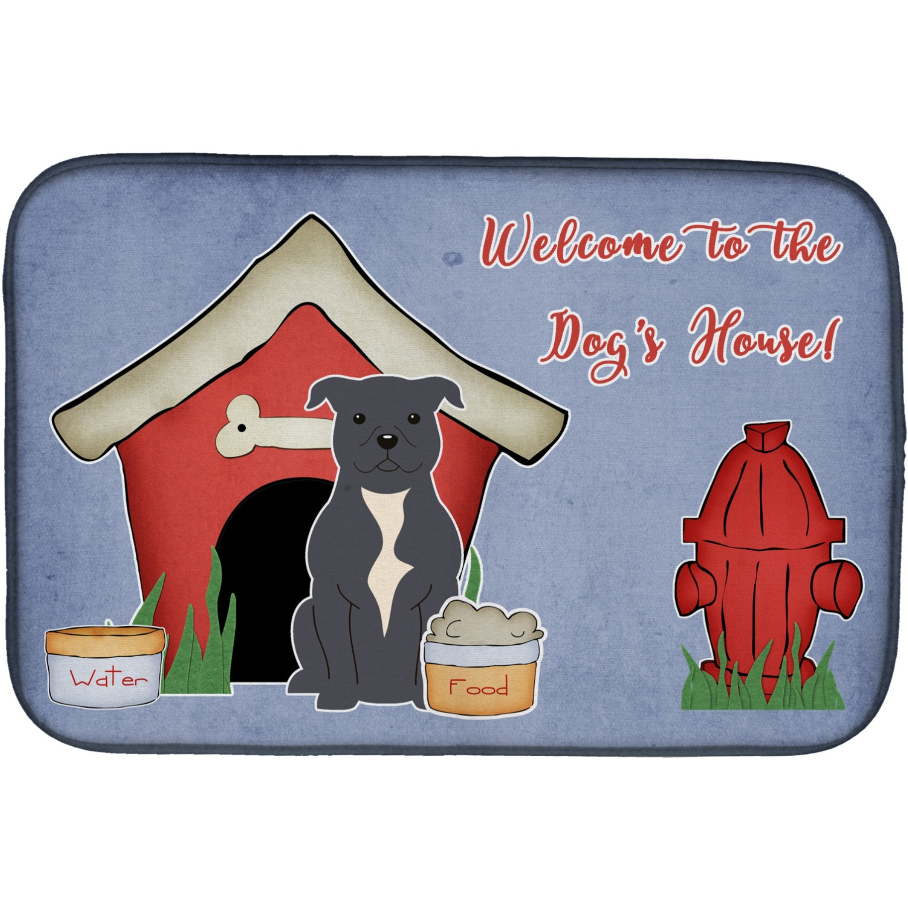 &quotCaroline's Treasures Dog House Collection Staffordshire Bull Terrier Blue Dish Drying Mat, 14"" x 21"""