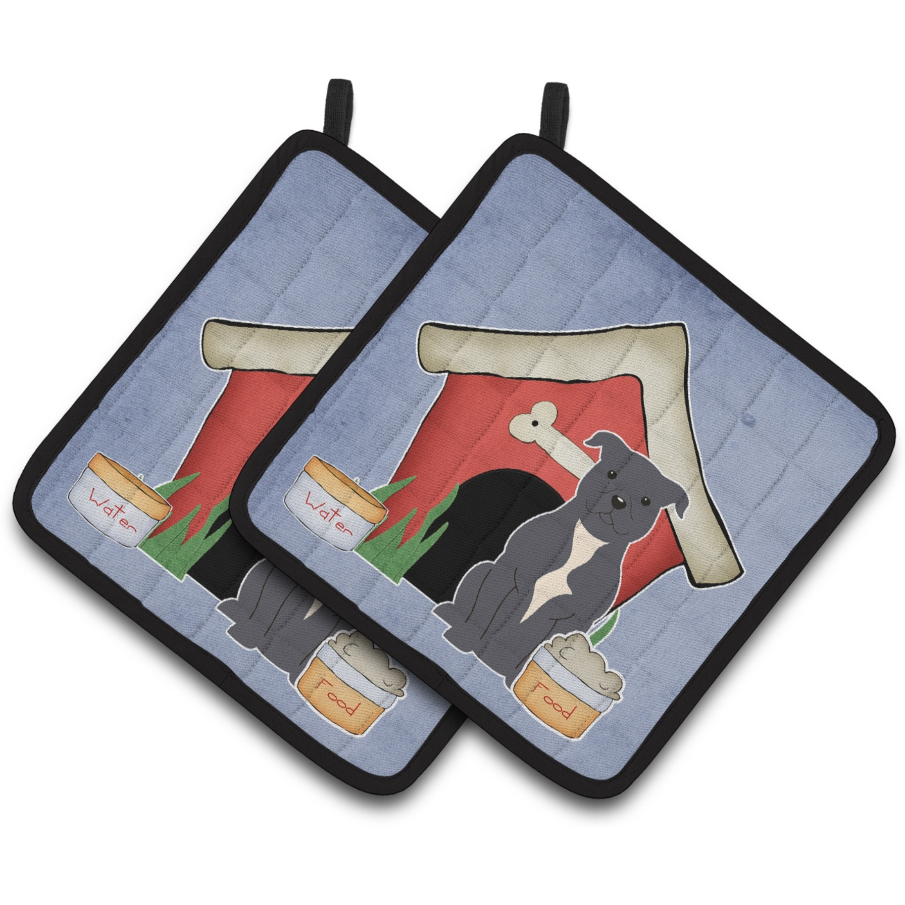 &quotCaroline's Treasures Dog House Collection Staffordshire Bull Terrier Blue Pair of Pot Holders BB2800PTHD, 7.5HX7.5W, Multicolor"