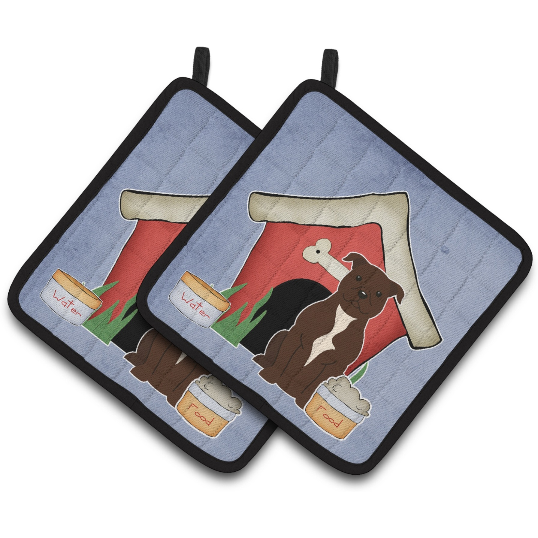 &quotCaroline's Treasures Dog House Collection Staffordshire Bull Terrier Chocolate Pair of Pot Holders BB2802PTHD, 7.5HX7.5W, Multicolor"