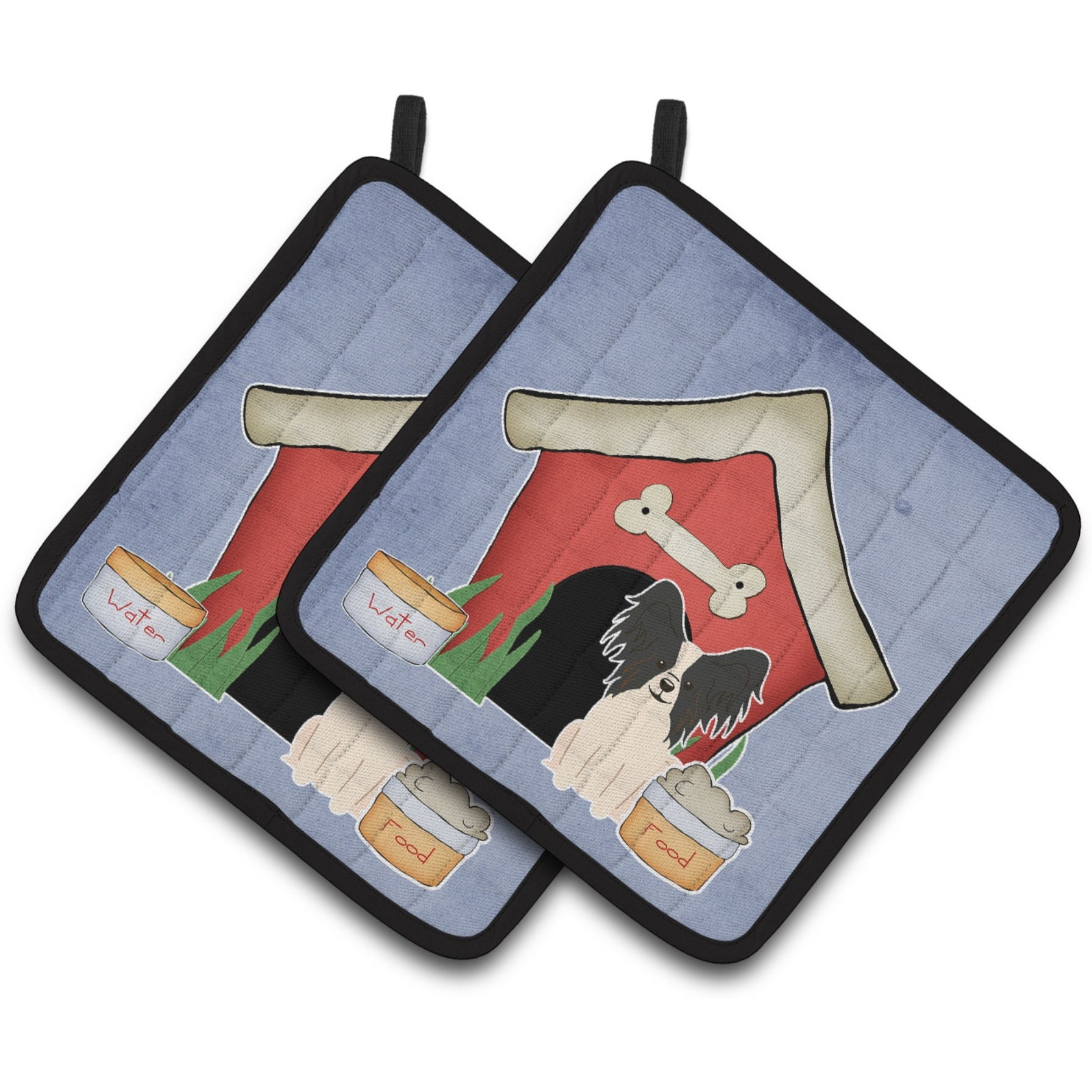 &quotCaroline's Treasures Dog House Collection Papillon black White Pair of Pot Holders BB2830PTHD, 7.5HX7.5W, Multicolor"