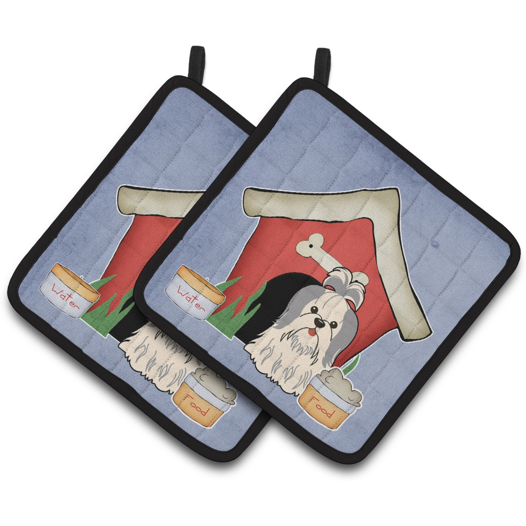 &quotCaroline's Treasures Dog House Collection Shih Tzu Silver White Pair of Pot Holders BB2839PTHD, 7.5HX7.5W, Multicolor"