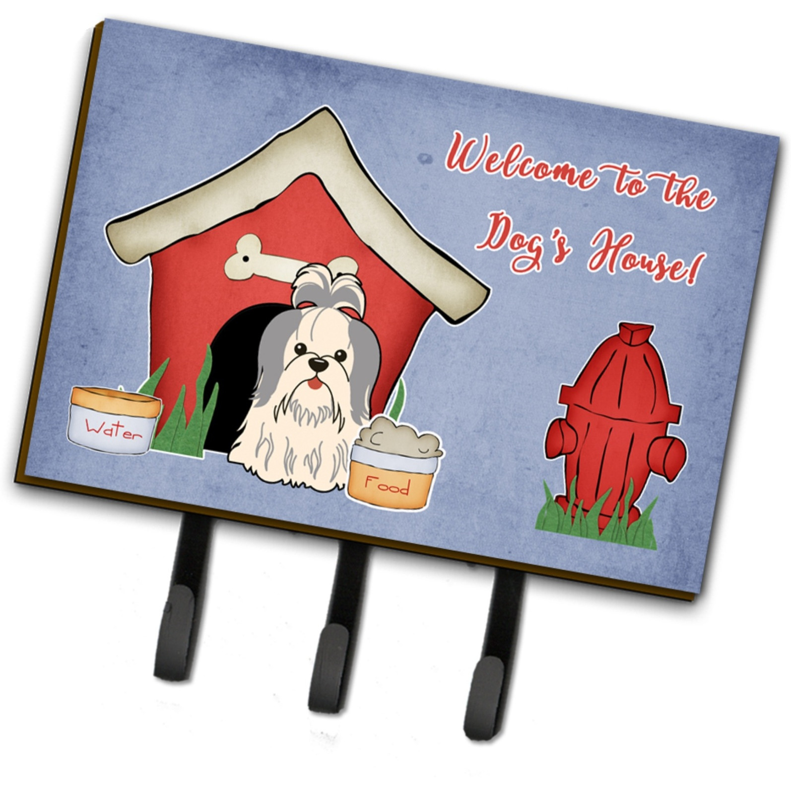 &quotCaroline's Treasures Dog House Collection Shih Tzu Silver White Leash or Key Holder BB2839TH68, Triple"