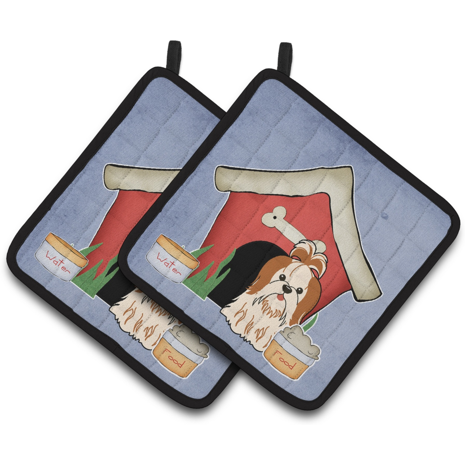 &quotCaroline's Treasures Dog House Collection Shih Tzu Red White Pair of Pot Holders BB2841PTHD, 7.5HX7.5W, Multicolor"