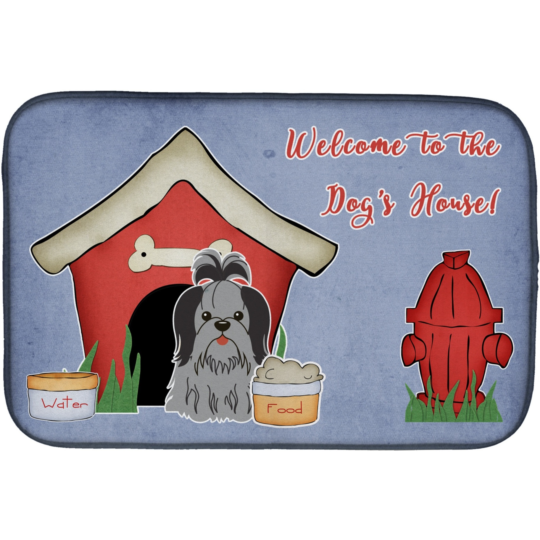 &quotCaroline's Treasures Dog House Collection Shih Tzu Black Silver Dish Drying Mat, 14"" x 21"""