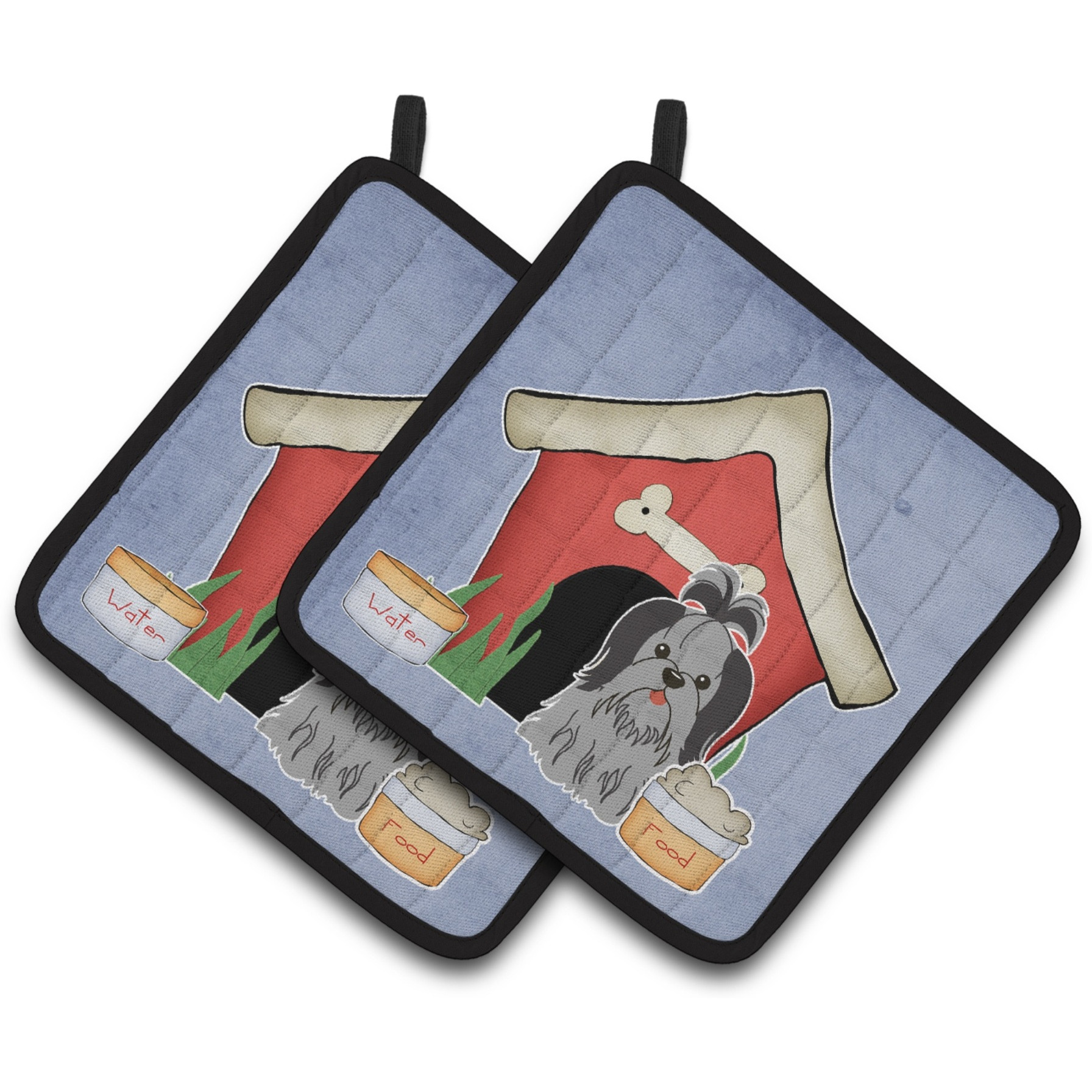 &quotCaroline's Treasures Dog House Collection Shih Tzu black Silver Pair of Pot Holders BB2843PTHD, 7.5HX7.5W, Multicolor"