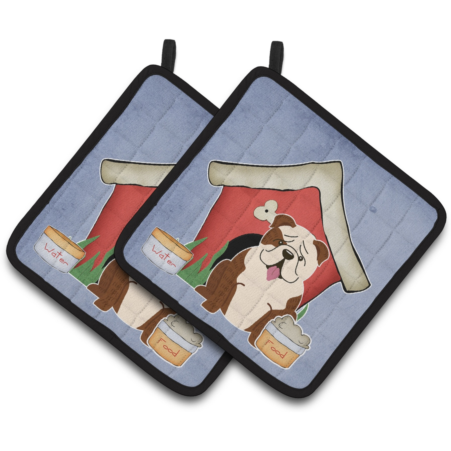 &quotCaroline's Treasures Dog House Collection English Bulldog Brindle White Pair of Pot Holders BB2875PTHD, 7.5HX7.5W, Multicolor"