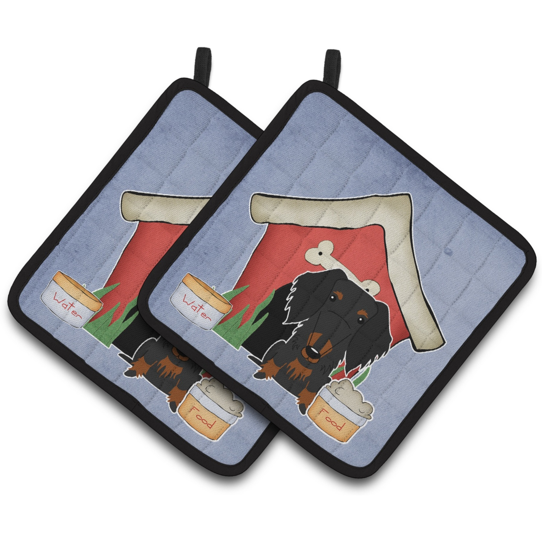 &quotCaroline's Treasures Dog House Collection Wire Haired Dachshund black Tan Pair of Pot Holders BB2881PTHD, 7.5HX7.5W, Multicolor"