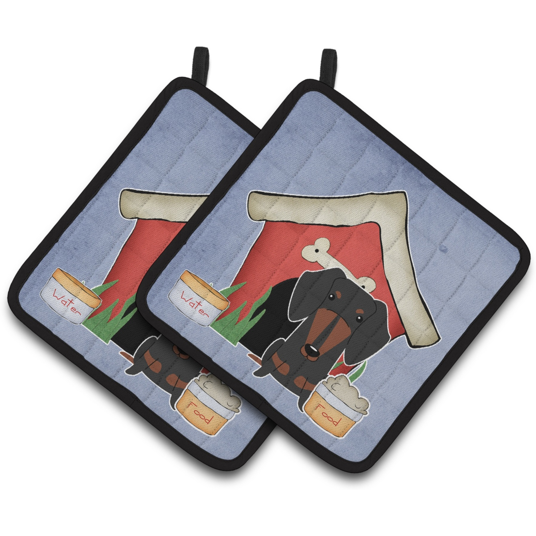 &quotCaroline's Treasures Dog House Collection Dachshund black Tan Pair of Pot Holders BB2886PTHD, 7.5HX7.5W, Multicolor"