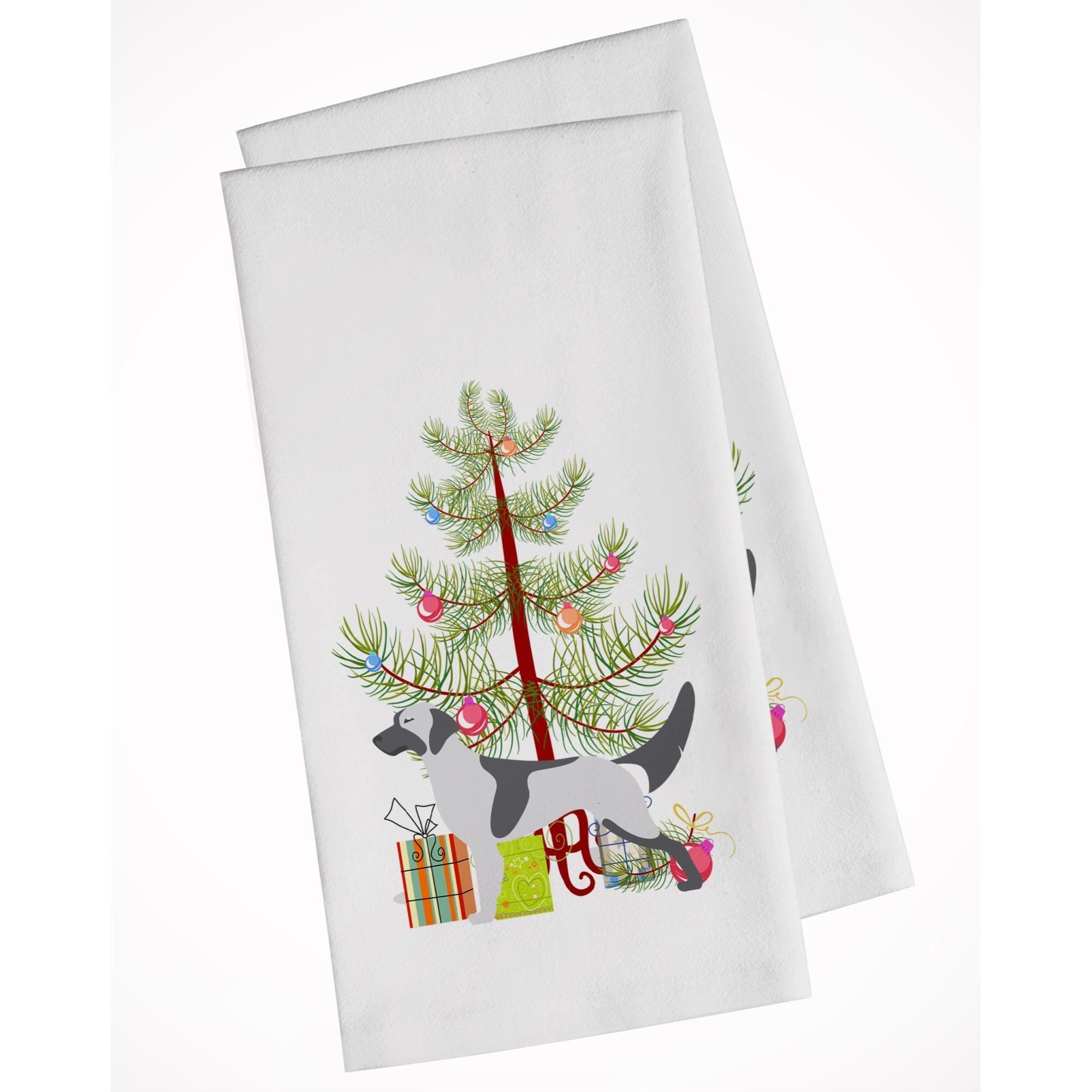 English Setter Merry Christmas Tree White Kitchen Towel Set of 2