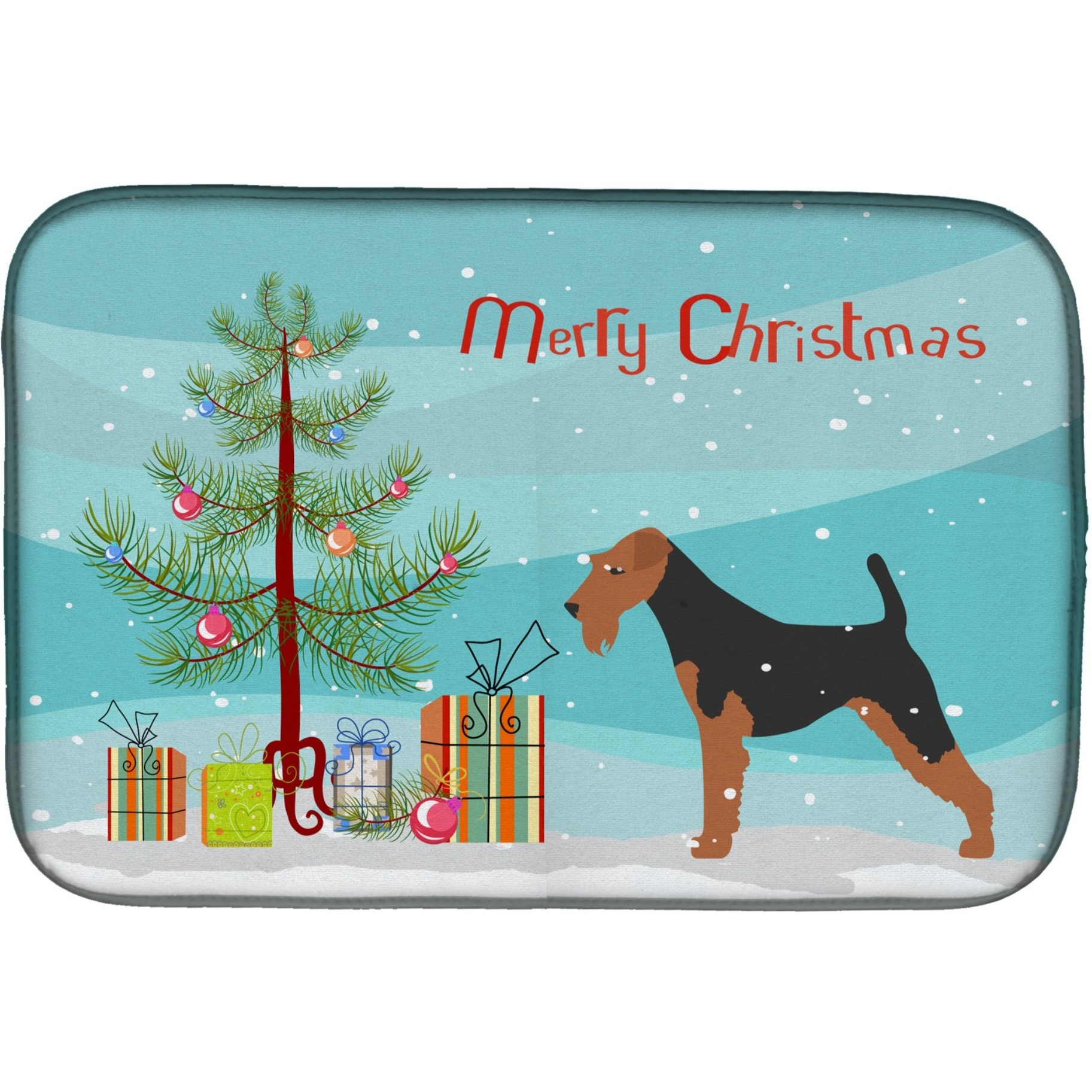 &quotCaroline's Treasures Welsh Terrier Merry Christmas Tree Dish Drying Mat, 14"" x 21"""
