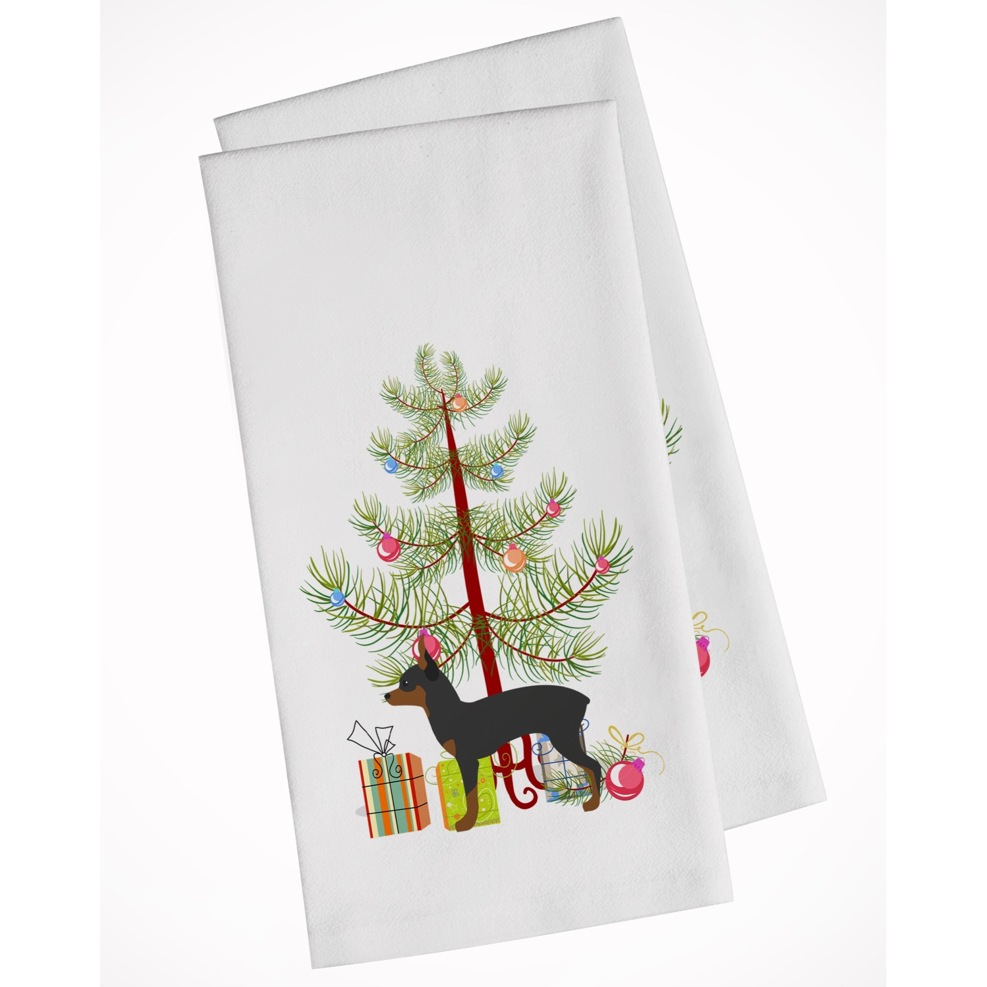 Toy Fox Terrier Merry Christmas Tree White Kitchen Towel Set of 2