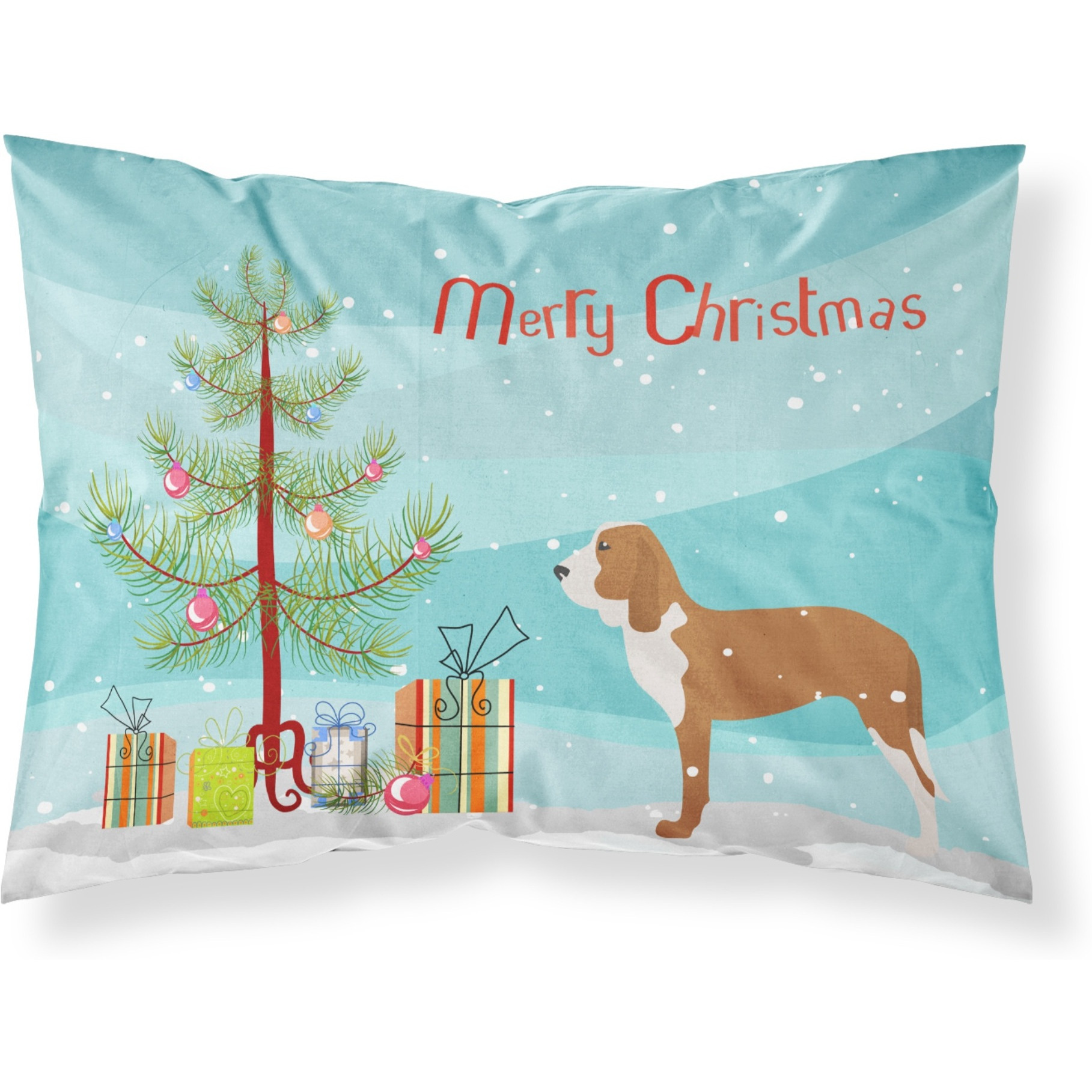 Caroline's Treasures Christmas Tree Spanish Hound Merry Fabric Standard Pillowcase BB2909PILLOWCASE
