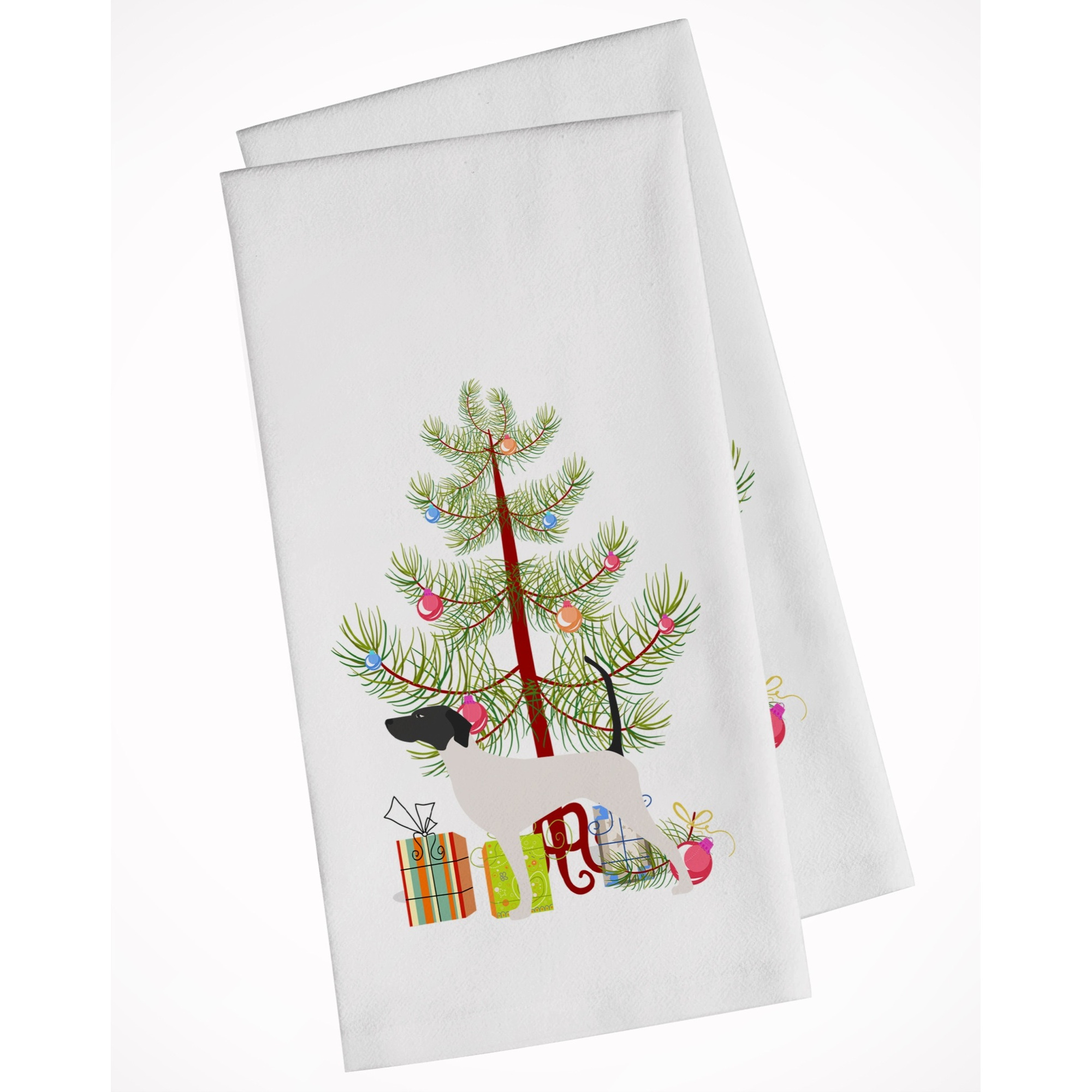 English Pointer Merry Christmas Tree White Kitchen Towel Set of 2