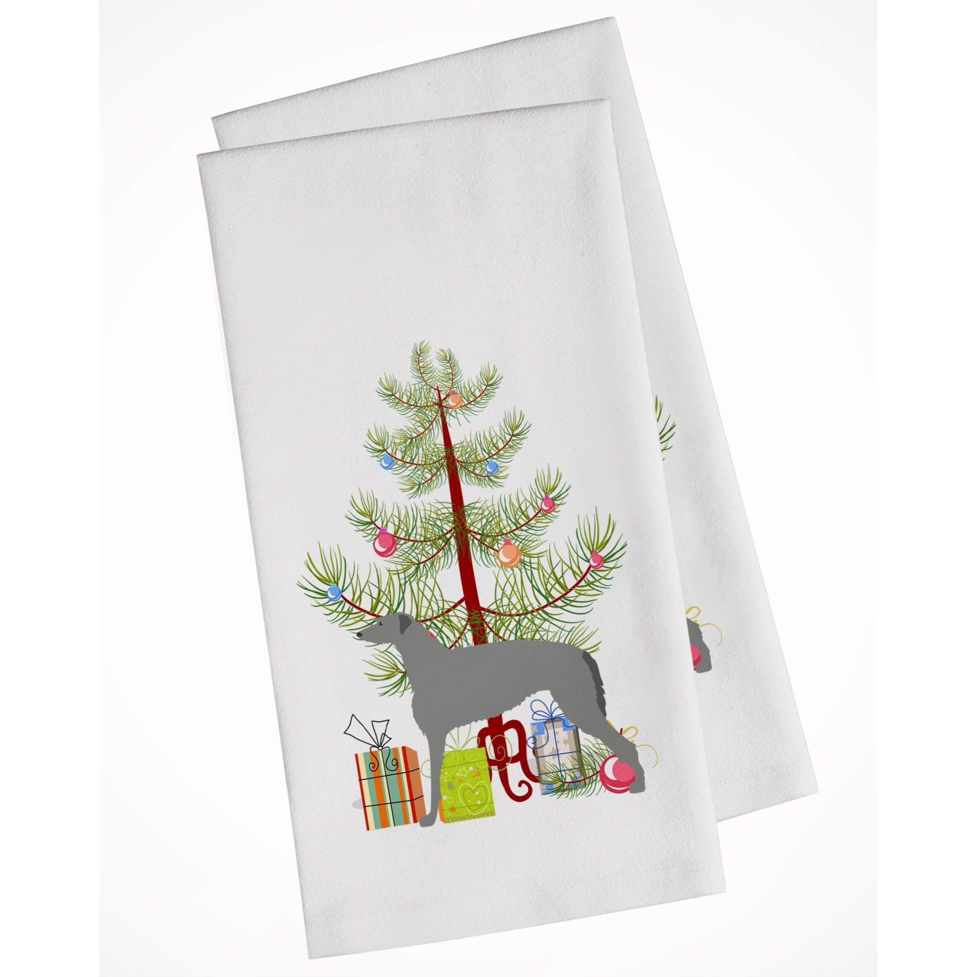 Scottish Deerhound Merry Christmas Tree White Kitchen Towel Set of 2