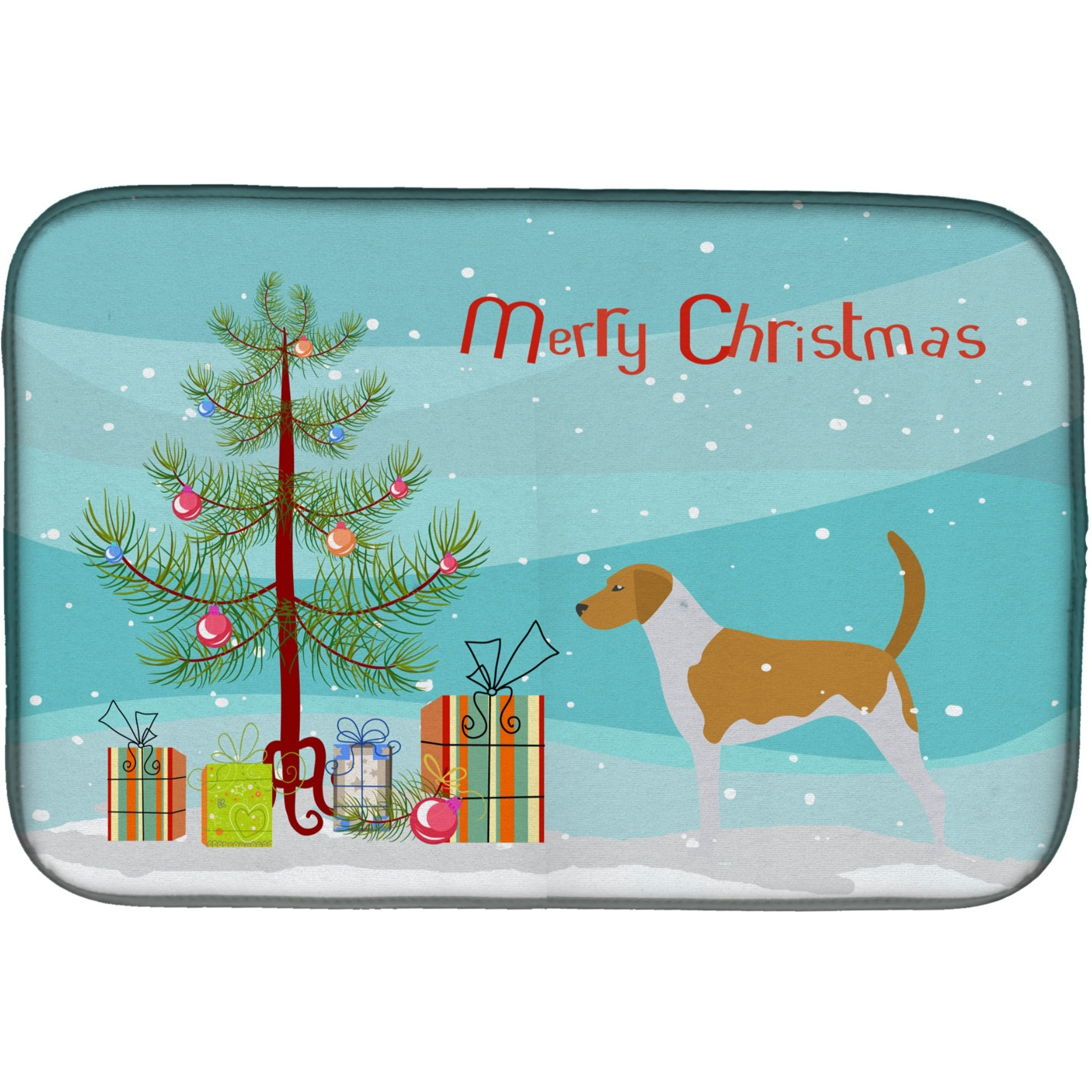 &quotCaroline's Treasures American Foxhound Merry Christmas Tree Dish Drying Mat, 14"" x 21"""