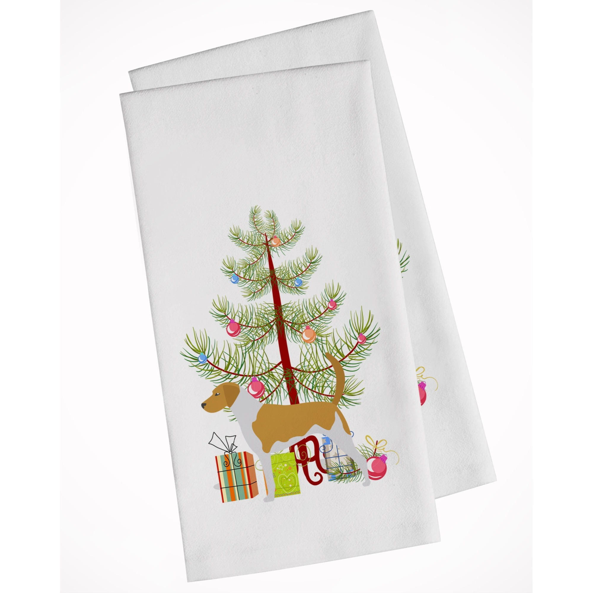 American Foxhound Merry Christmas Tree White Kitchen Towel Set of 2