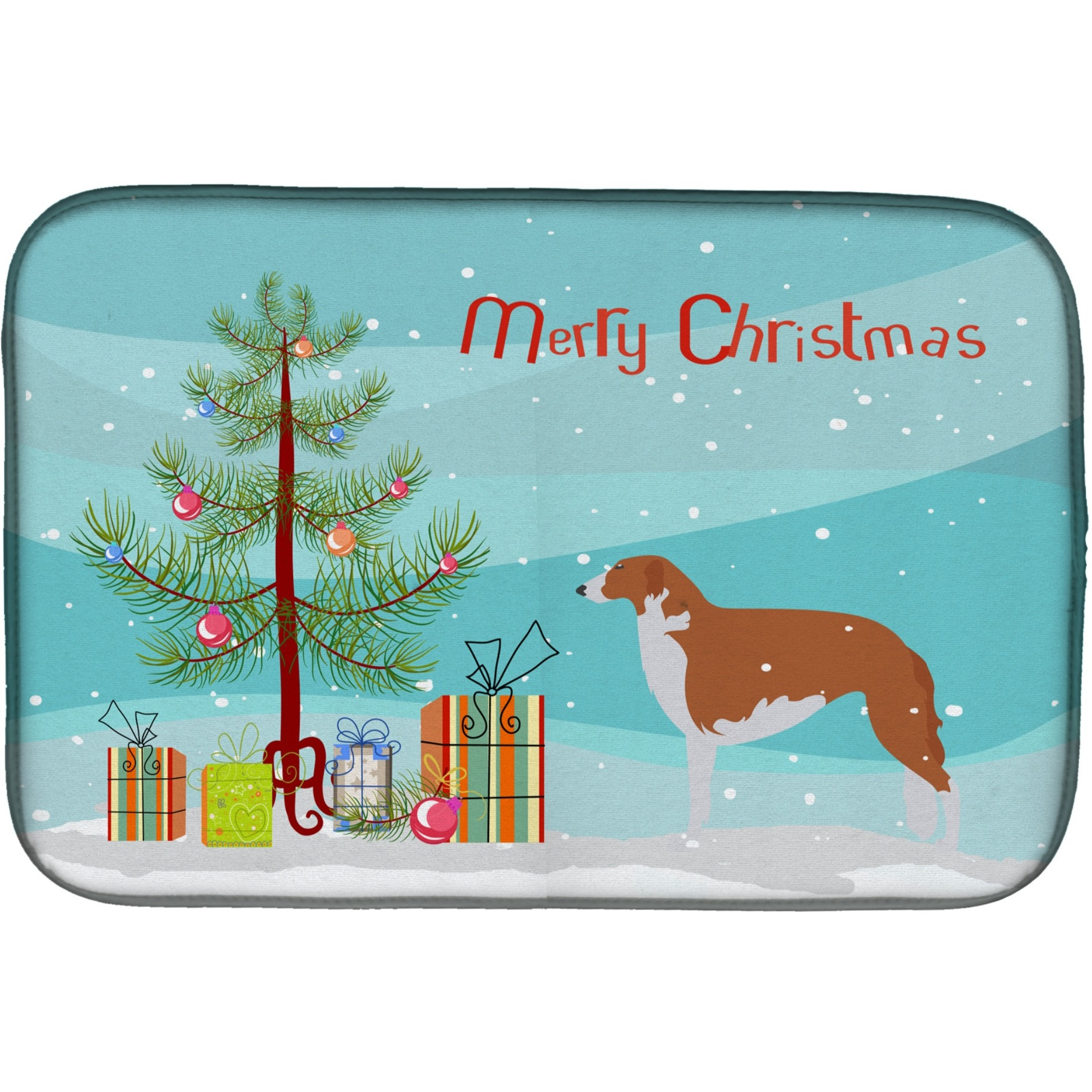 &quotCaroline's Treasures Borzoi Russian Greyhound Merry Christmas Tree Dish Drying Mat, 14"" x 21"""