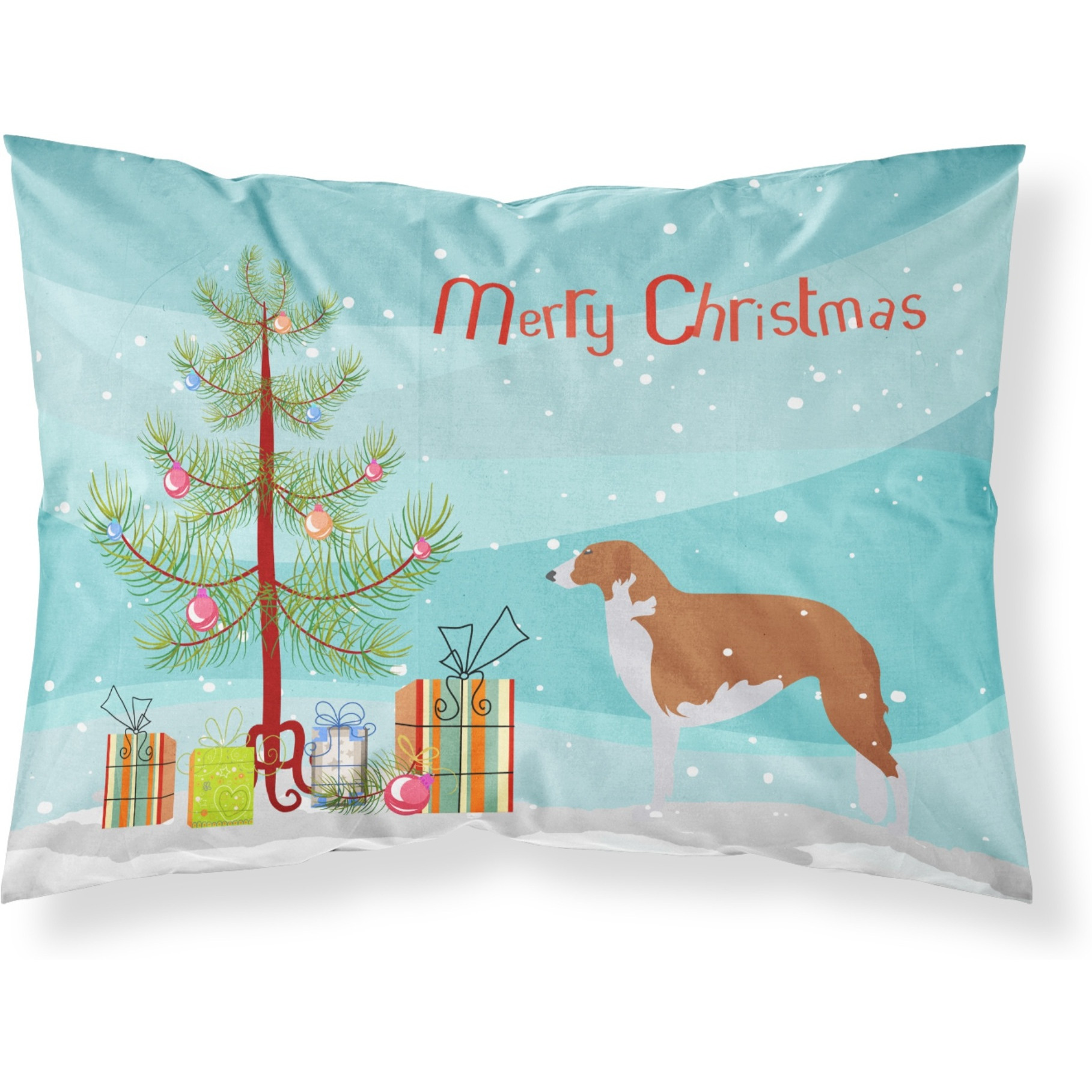 Caroline's Treasures Christmas Tree Borzoi Russian Greyhound Merry Fabric Standard Pillowcase BB2917PILLOWCASE