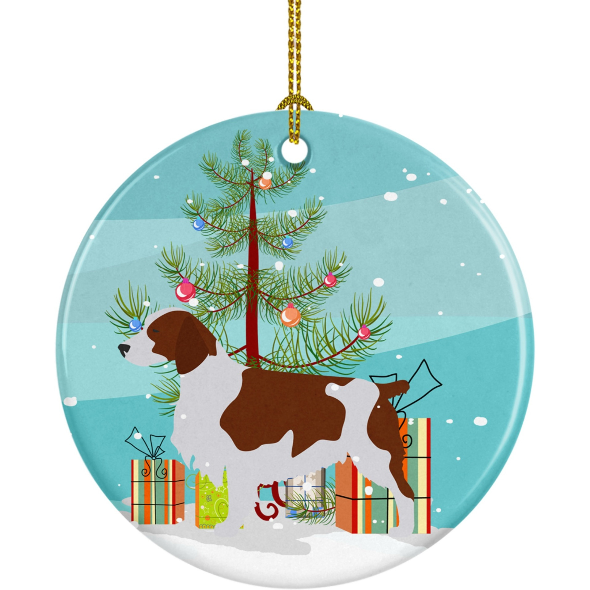 &quotCaroline's Treasures Welsh Springer Spaniel Merry Christmas Tree Ceramic Ornament, Multicolor"