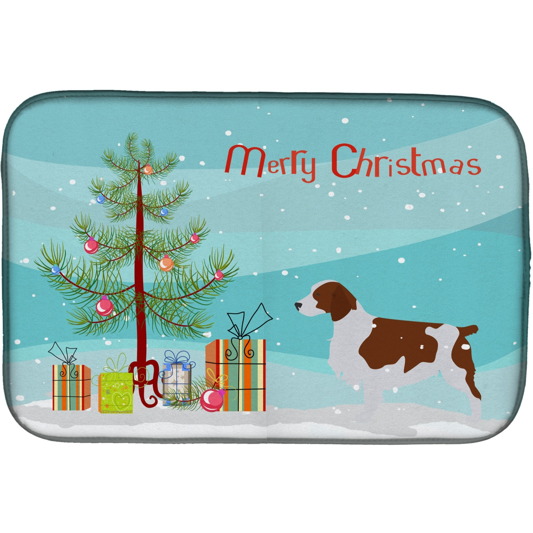 &quotCaroline's Treasures Welsh Springer Spaniel Merry Christmas Tree Dish Drying Mat, 14"" x 21"", Multicolor"