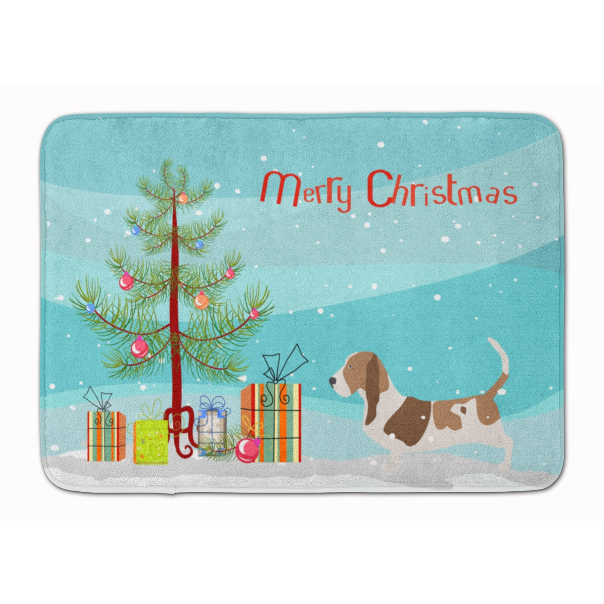 &quotCaroline's Treasures Basset Hound Merry Christmas Tree Floor Mat, 19"" x 27"", Multicolor"