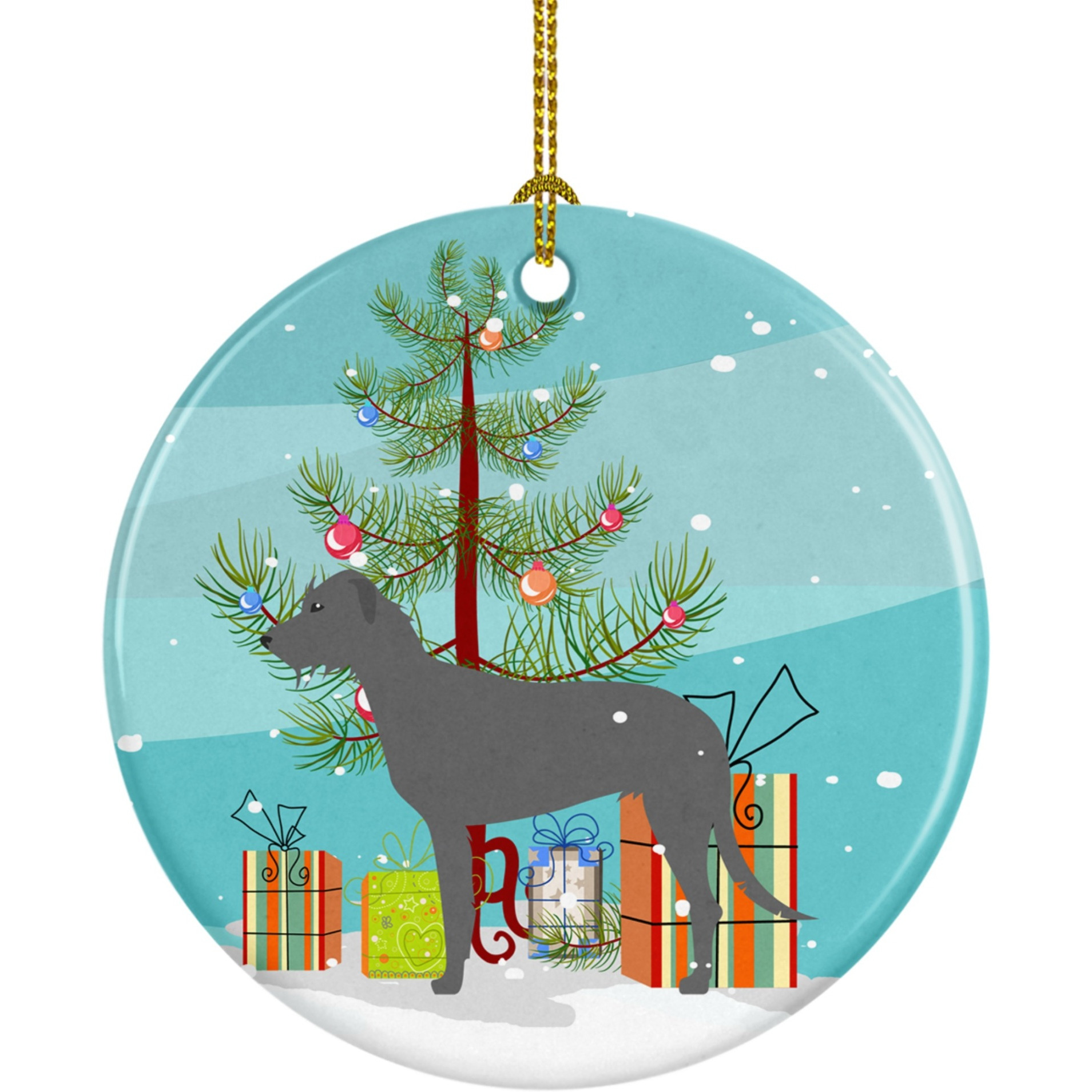 &quotCaroline's Treasures Irish Wolfhound Merry Christmas Tree Ceramic Ornament, Multicolor"