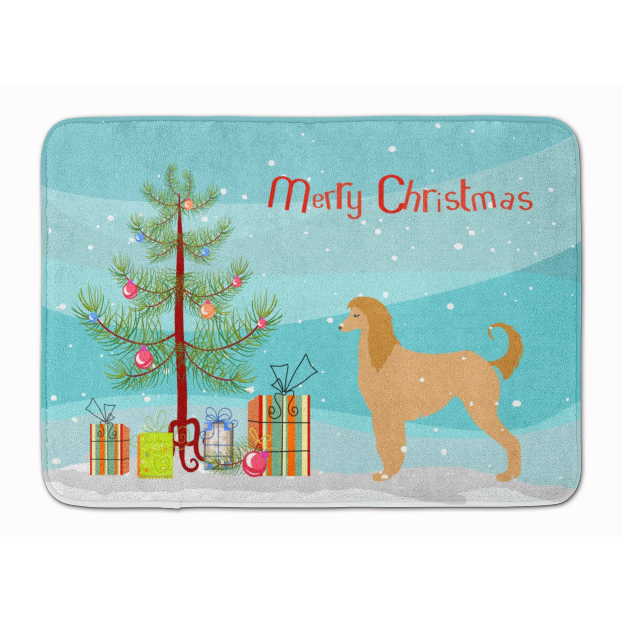 &quotCaroline's Treasures Afghan Hound Merry Christmas Tree Floor Mat, 19"" x 27"", Multicolor"