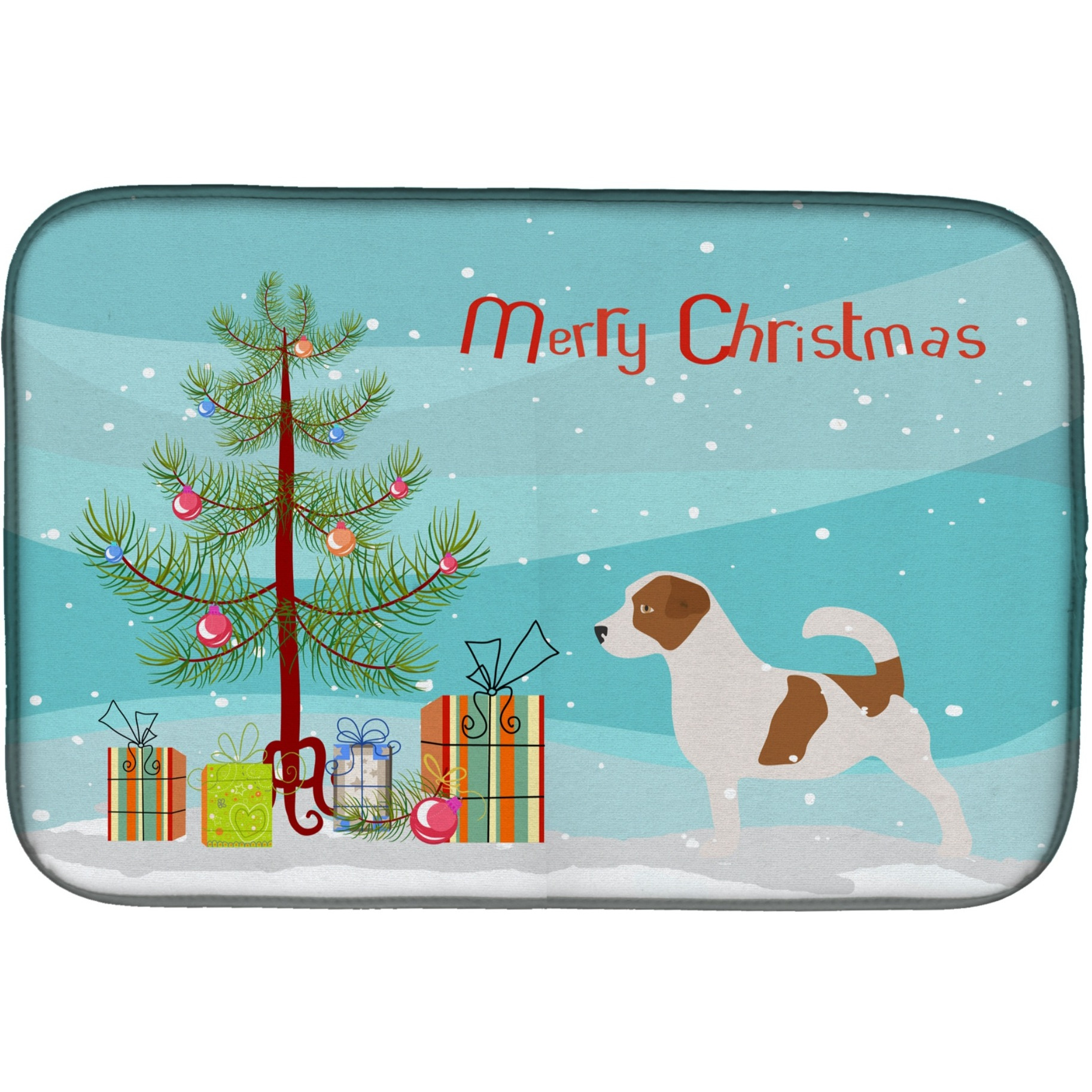 &quotCaroline's Treasures Jack Russell Terrier Merry Christmas Tree Dish Drying Mat, 14"" x 21"", Multicolor"