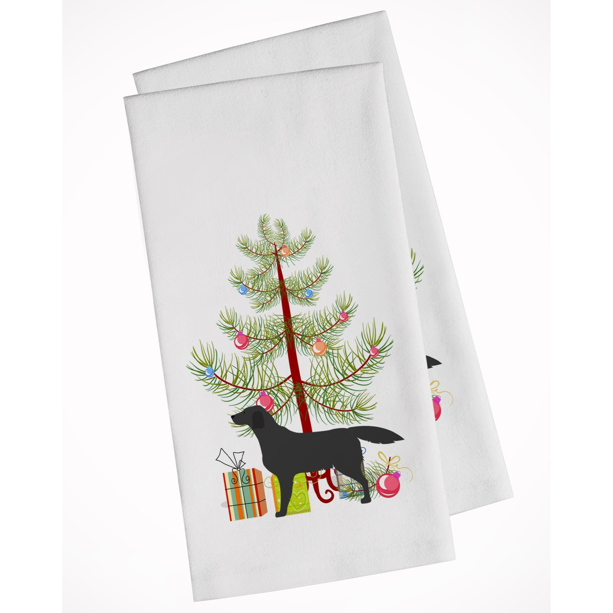 Black Labrador Retriever Merry Christmas Tree White Kitchen Towel Set of 2