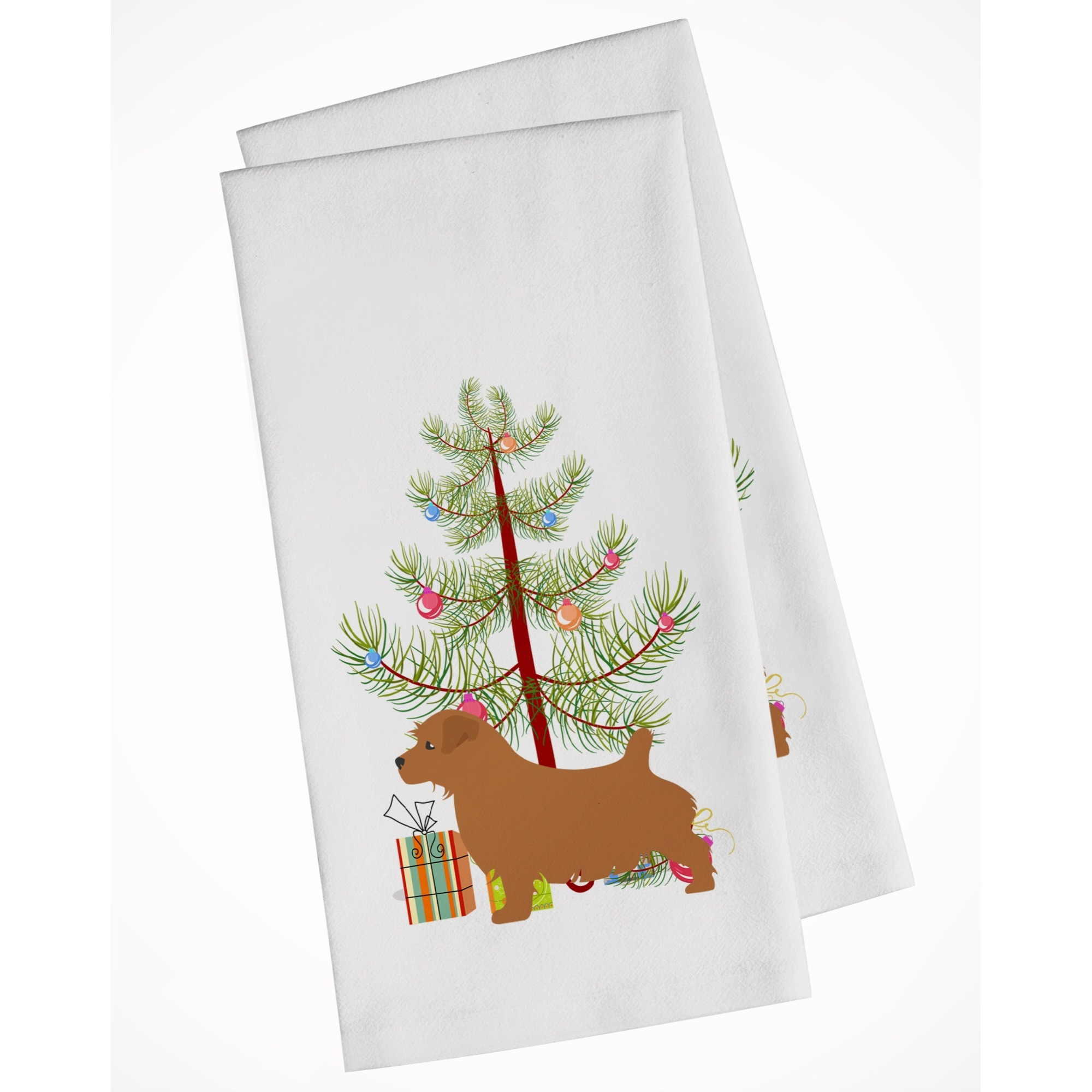 Norfolk Terrier Merry Christmas Tree White Kitchen Towel Set of 2