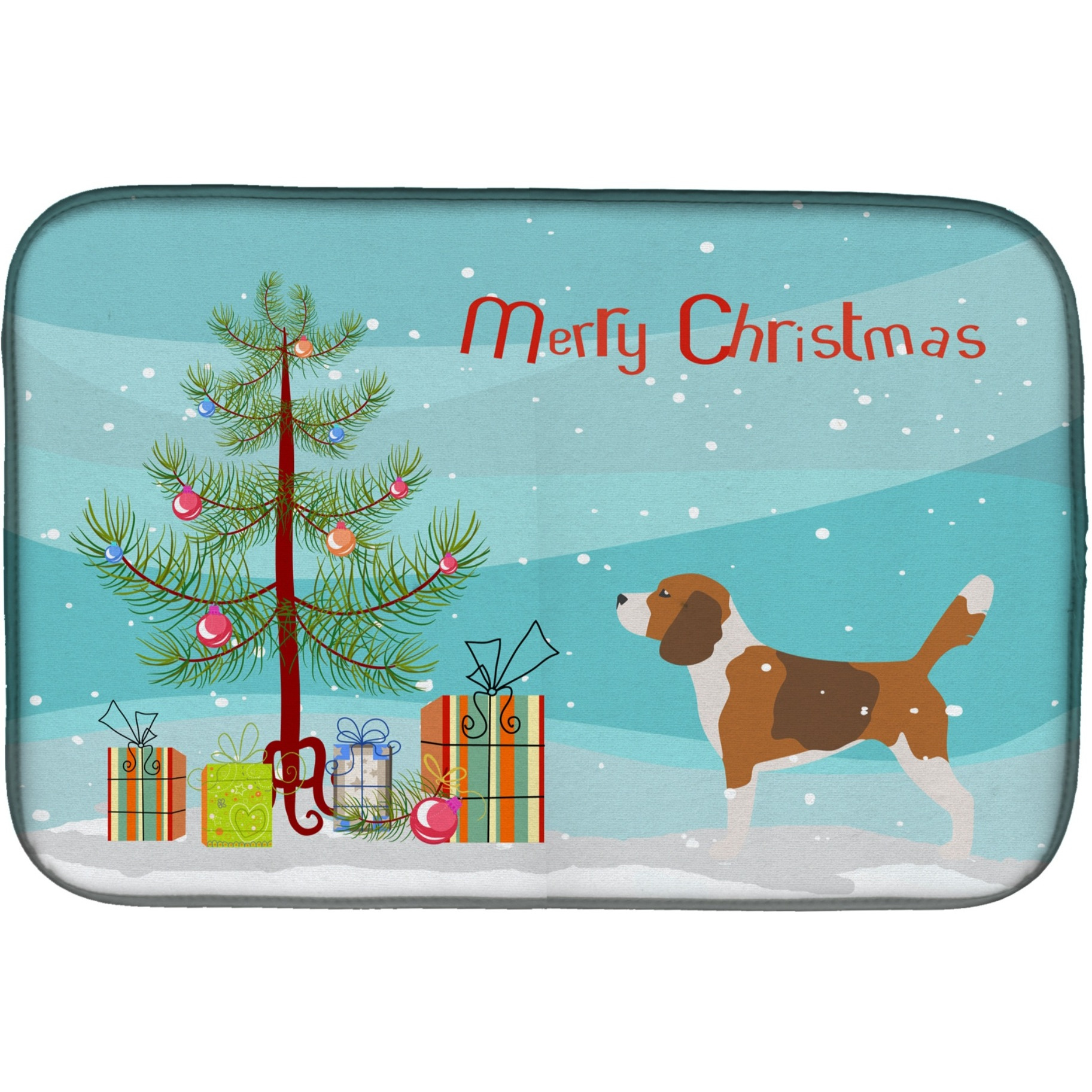&quotCaroline's Treasures Beagle Merry Christmas Tree Dish Drying Mat, 14 x 21"
