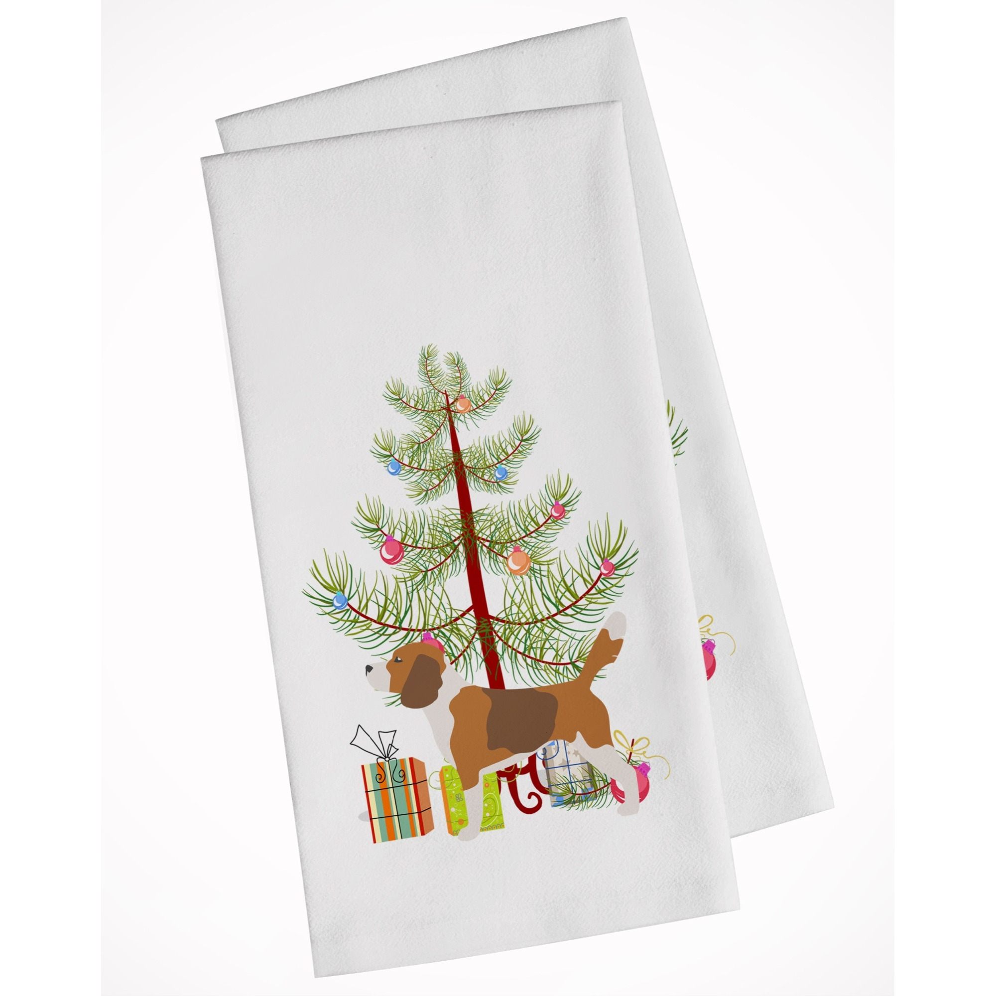 Beagle Merry Christmas Tree White Kitchen Towel Set of 2