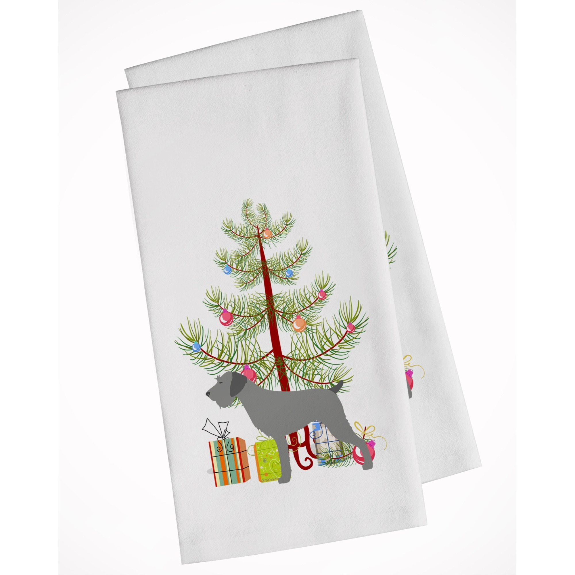 German Wirehaired Pointer Merry Christmas Tree White Kitchen Towel Set of 2