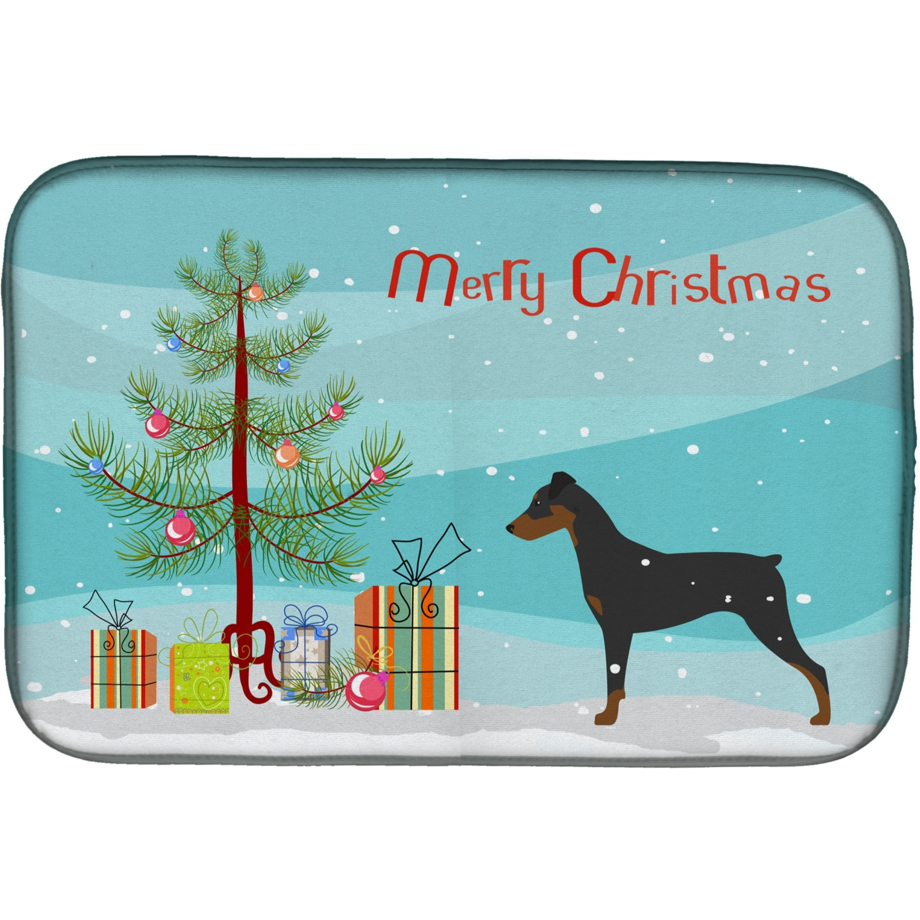 &quotCaroline's Treasures German Pinscher Merry Christmas Tree Dish Drying Mat, 14"" x 21"""