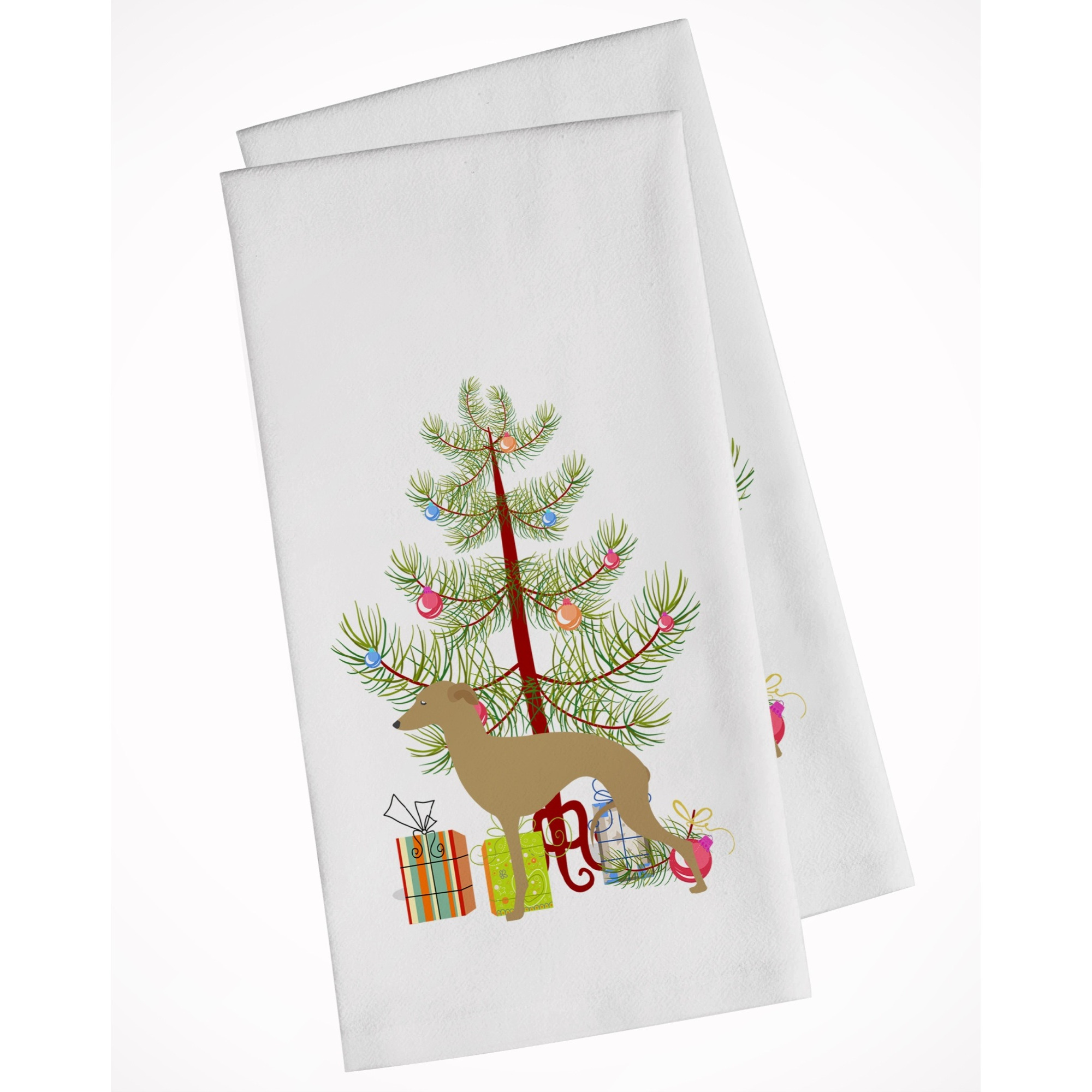 Italian Greyhound Merry Christmas Tree White Kitchen Towel Set of 2